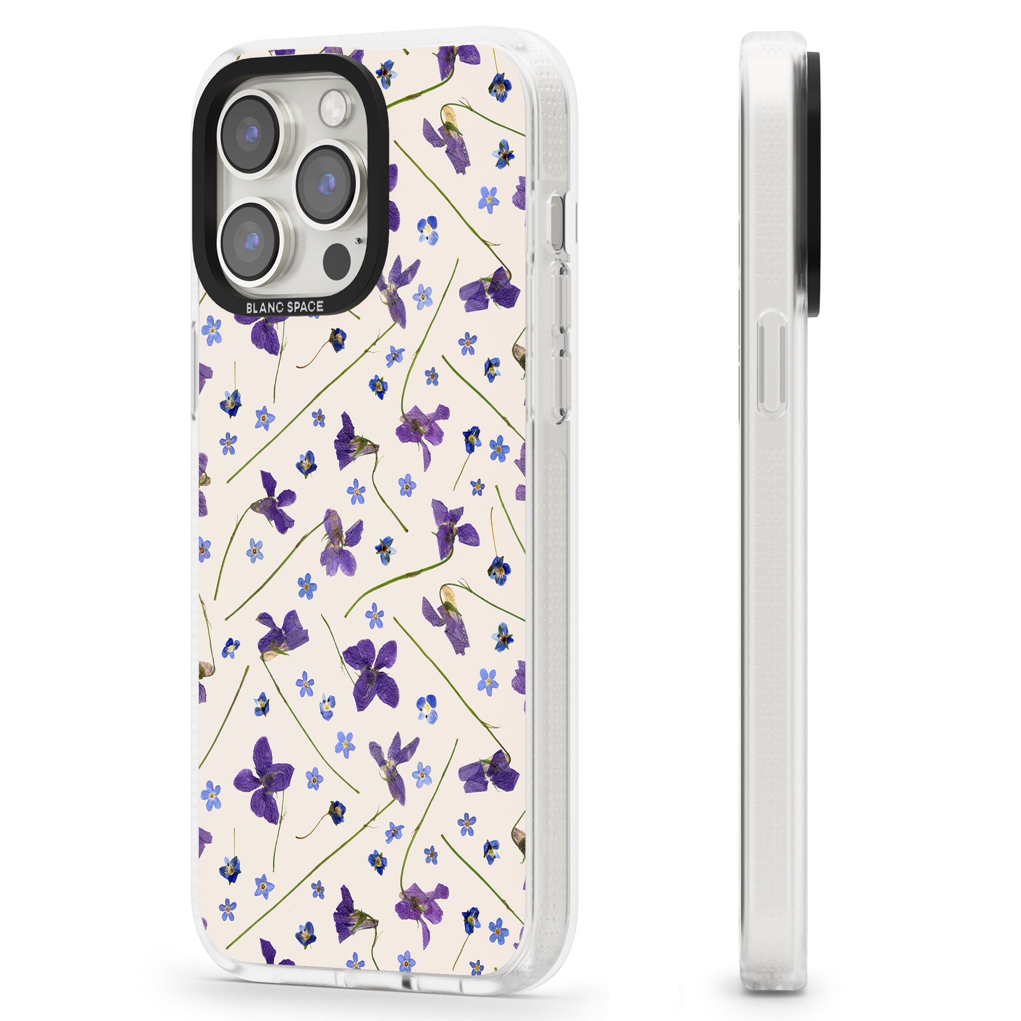 Violet Floral Pattern Design - Cream iPhone 15 Pro Max / 15 Pro / 14 Pro Max / 14 Pro / 13 Pro Clear Case Impact Air - Blanc Space
