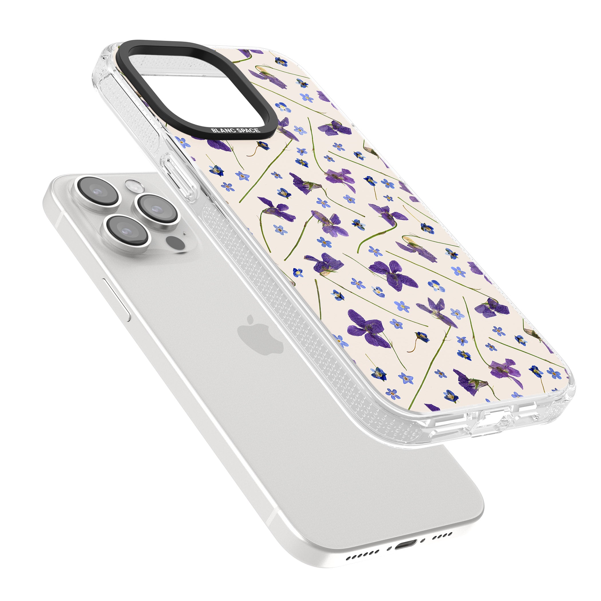 Violet Floral Pattern Design - Cream iPhone 15 Pro Max / 15 Pro / 14 Pro Max / 14 Pro / 13 Pro Clear Case Impact Air - Blanc Space