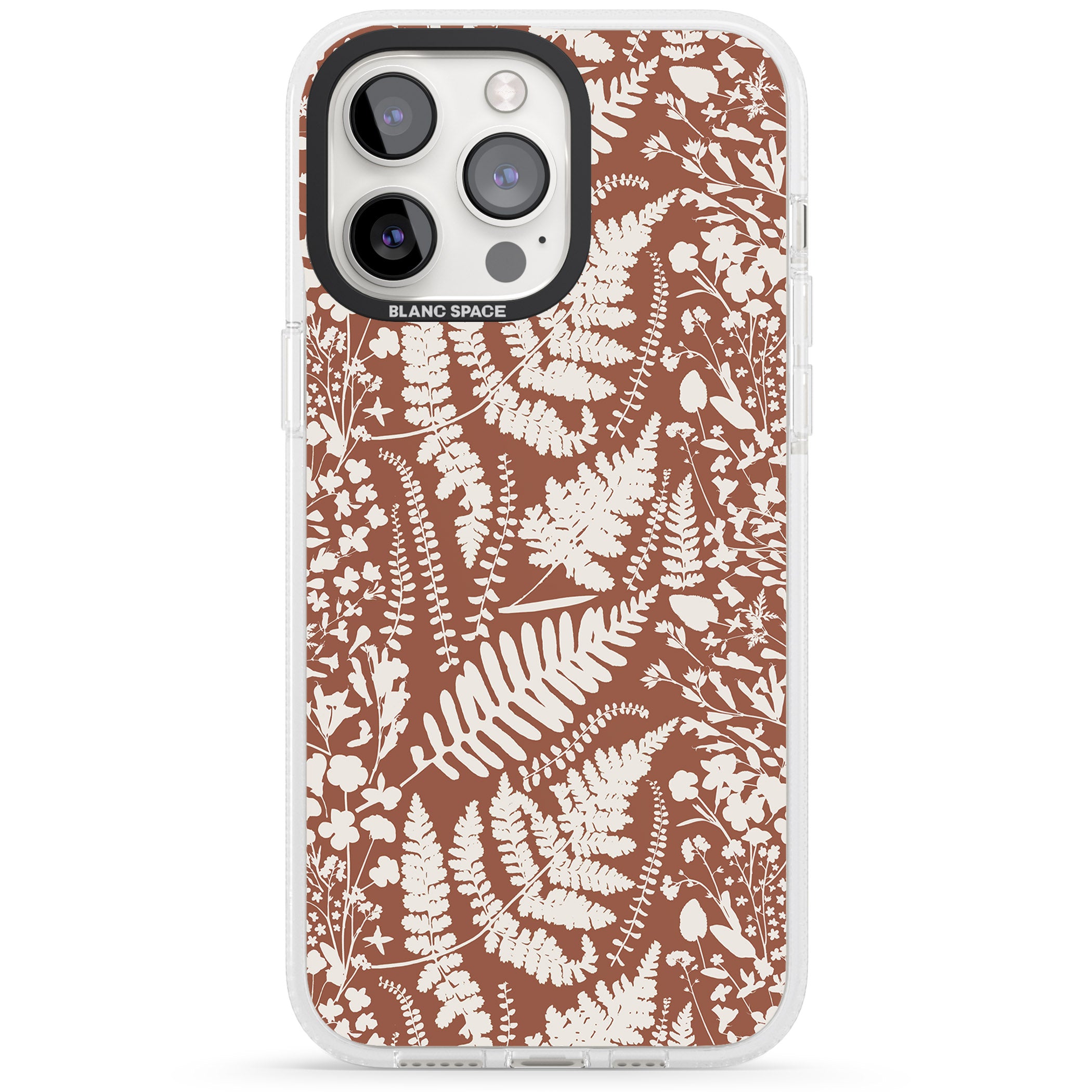 Wildflowers and Ferns on Terracotta iPhone 15 Pro Max / 15 Pro / 14 Pro Max / 14 Pro / 13 Pro Clear Case Impact Air - Blanc Space