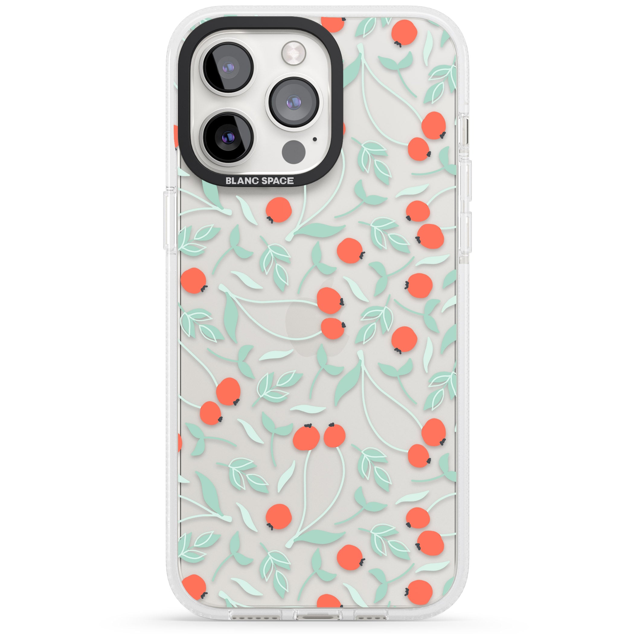 Red Berries Transparent Floral iPhone 15 Pro Max / 15 Pro / 14 Pro Max / 14 Pro / 13 Pro Clear Case Impact Air - Blanc Space