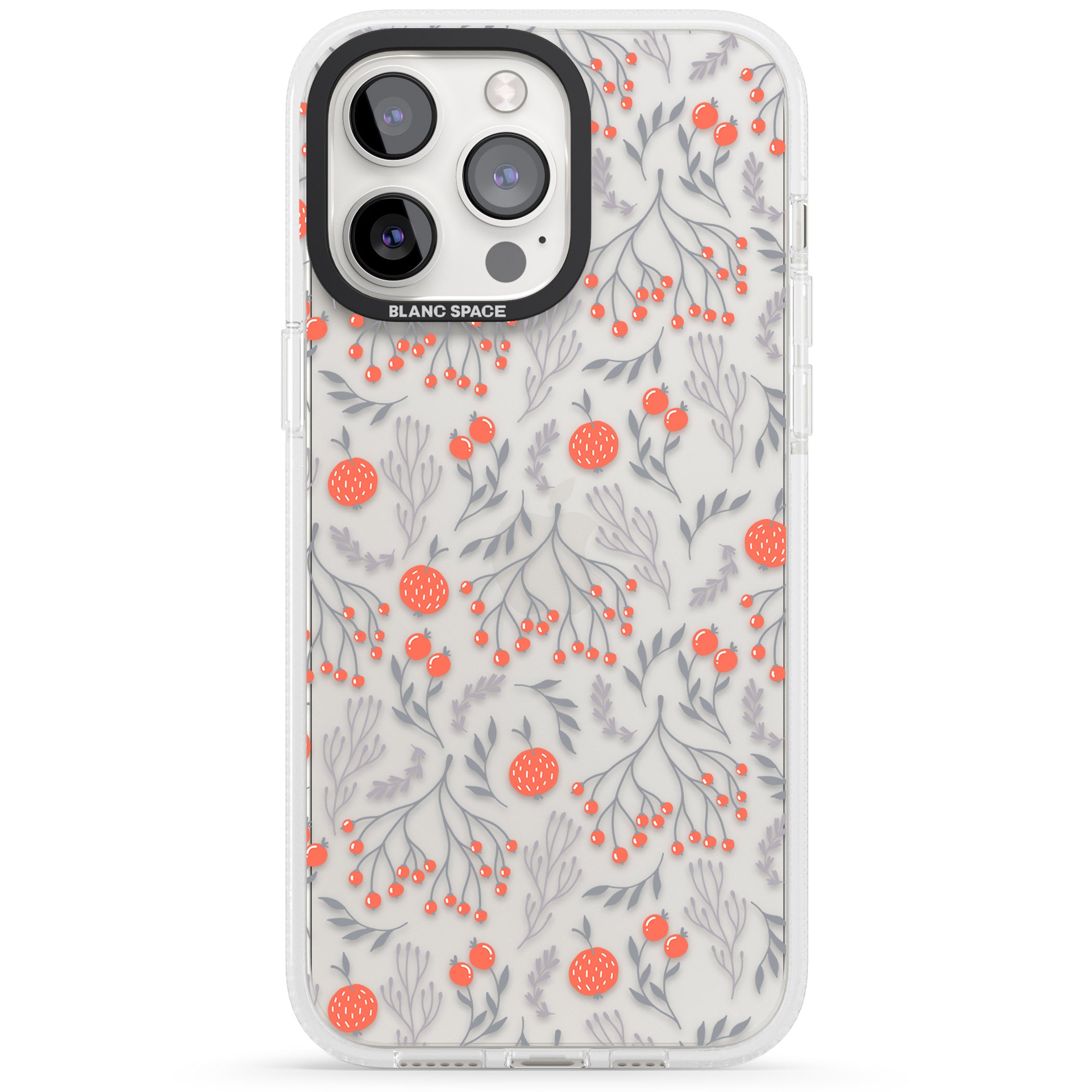 Red Fruits Transparent Floral iPhone 15 Pro Max / 15 Pro / 14 Pro Max / 14 Pro / 13 Pro Clear Case Impact Air - Blanc Space
