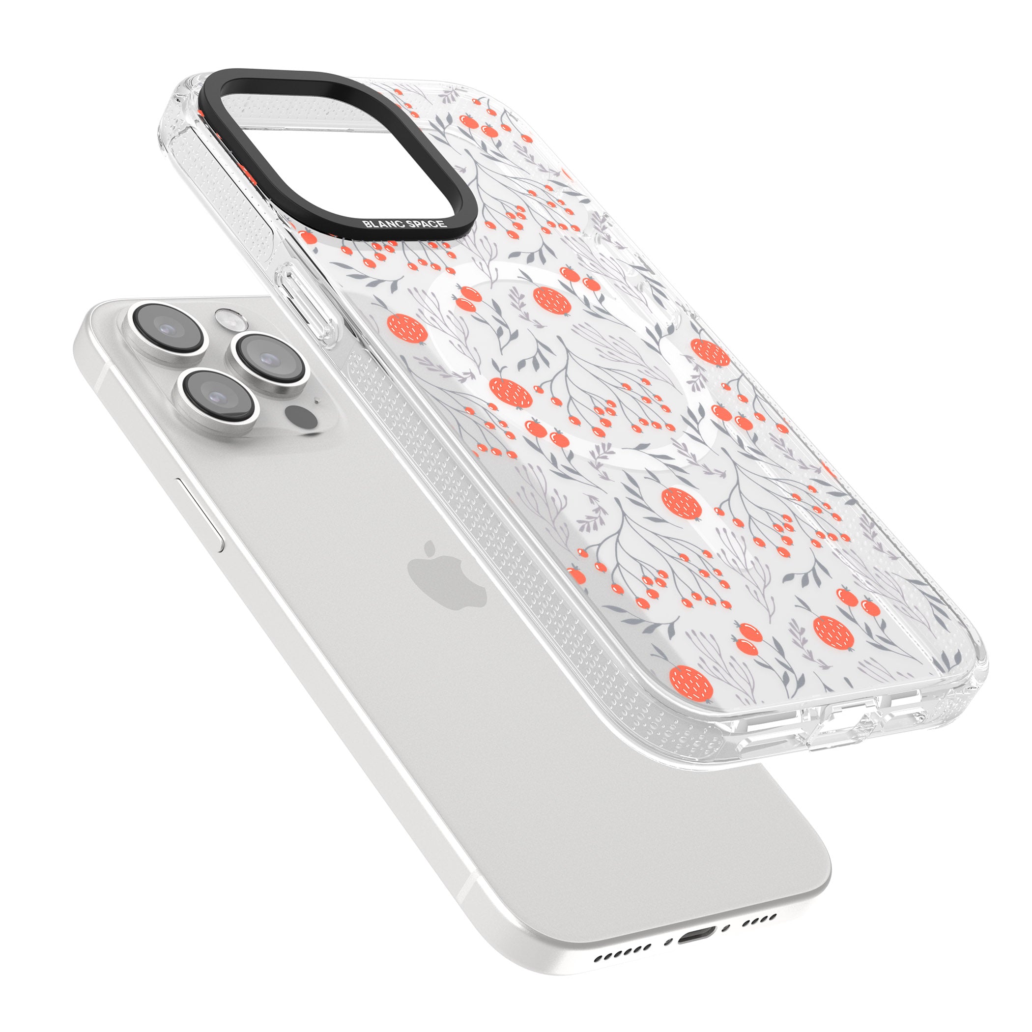 Red Fruits Transparent Floral iPhone 15 Pro Max / 15 Pro / 14 Pro Max / 14 Pro / 13 Pro Clear Case Impact Air - Blanc Space
