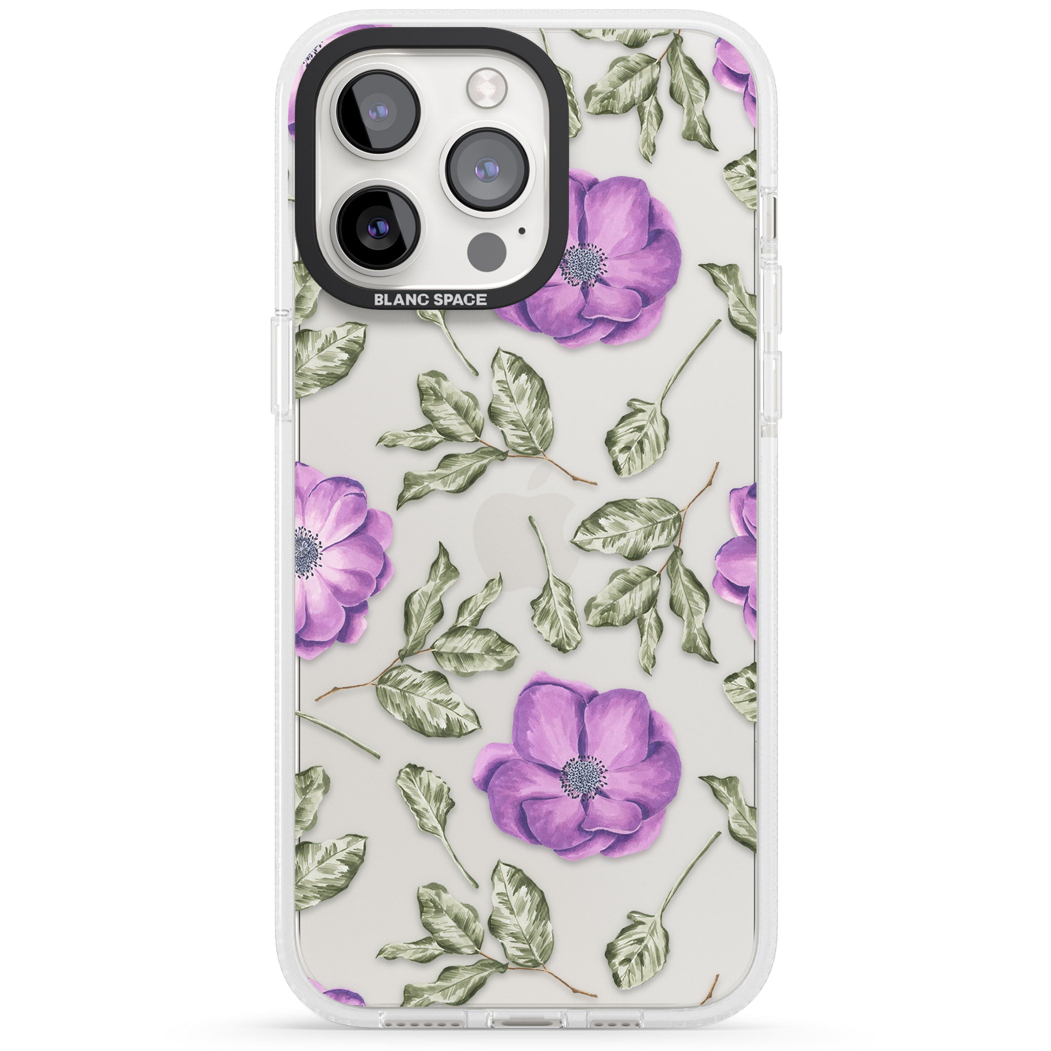 Purple Blossoms Transparent Floral iPhone 15 Pro Max / 15 Pro / 14 Pro Max / 14 Pro / 13 Pro Clear Case Impact Air - Blanc Space