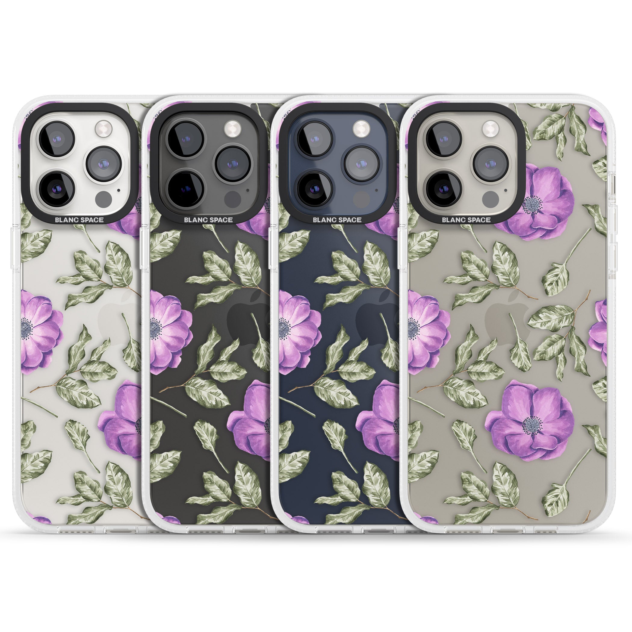 Purple Blossoms Transparent Floral iPhone 15 Pro Max / 15 Pro / 14 Pro Max / 14 Pro / 13 Pro Clear Case Impact Air - Blanc Space