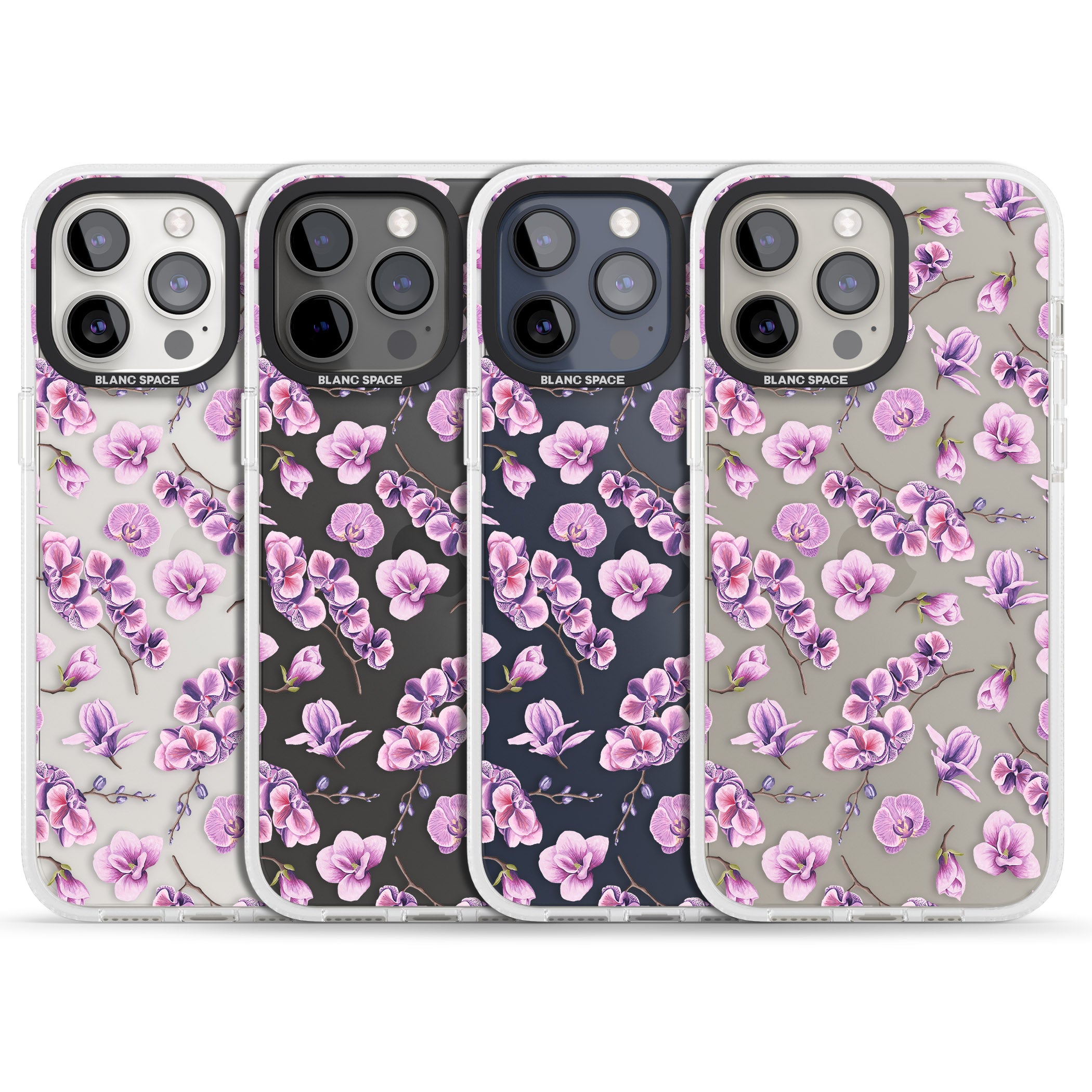 Purple Orchids Transparent Floral iPhone 15 Pro Max / 15 Pro / 14 Pro Max / 14 Pro / 13 Pro Clear Case Impact Air - Blanc Space