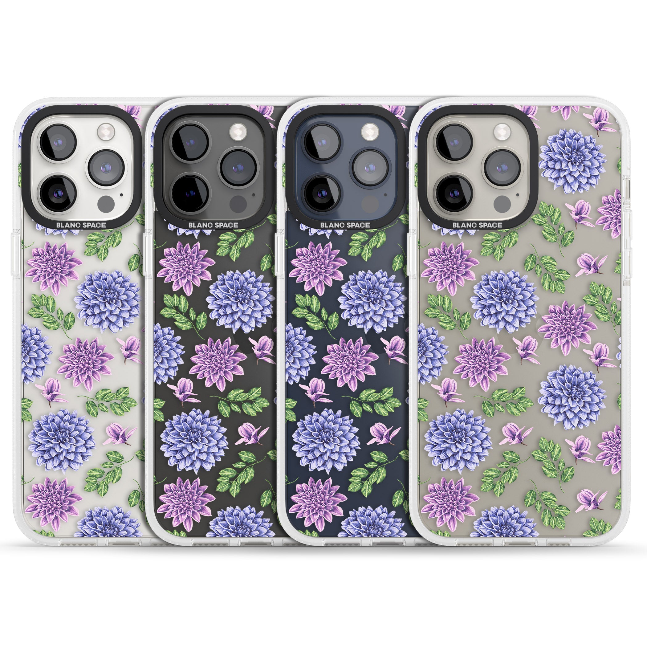 Purple Dahlias Transparent Floral iPhone 15 Pro Max / 15 Pro / 14 Pro Max / 14 Pro / 13 Pro Clear Case Impact Air - Blanc Space