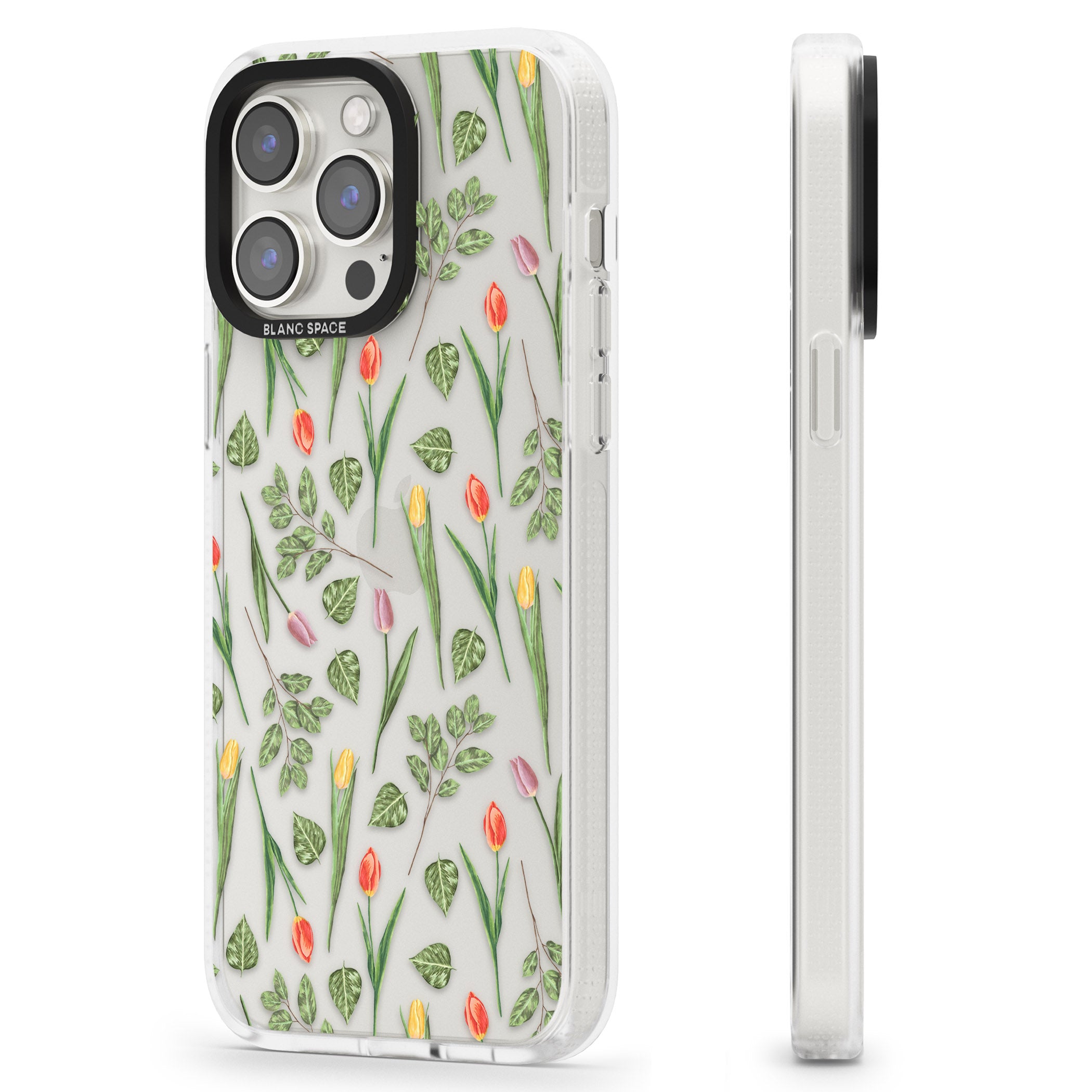 Spring Tulips Transparent Floral iPhone 15 Pro Max / 15 Pro / 14 Pro Max / 14 Pro / 13 Pro Clear Case Impact Air - Blanc Space