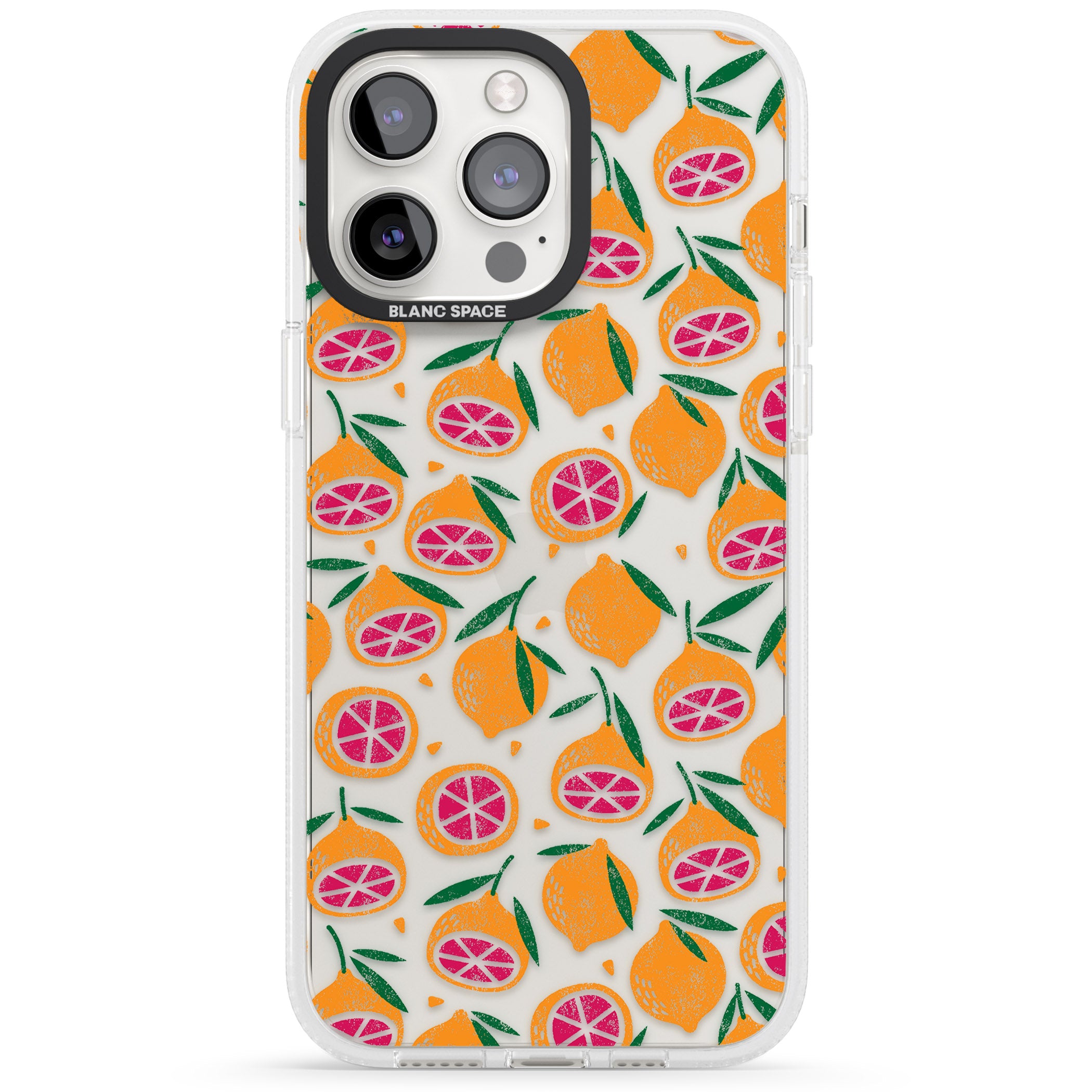 Blood Orange Fruit Pattern Transparent iPhone 15 Pro Max / 15 Pro / 14 Pro Max / 14 Pro / 13 Pro Clear Case Impact Air - Blanc Space