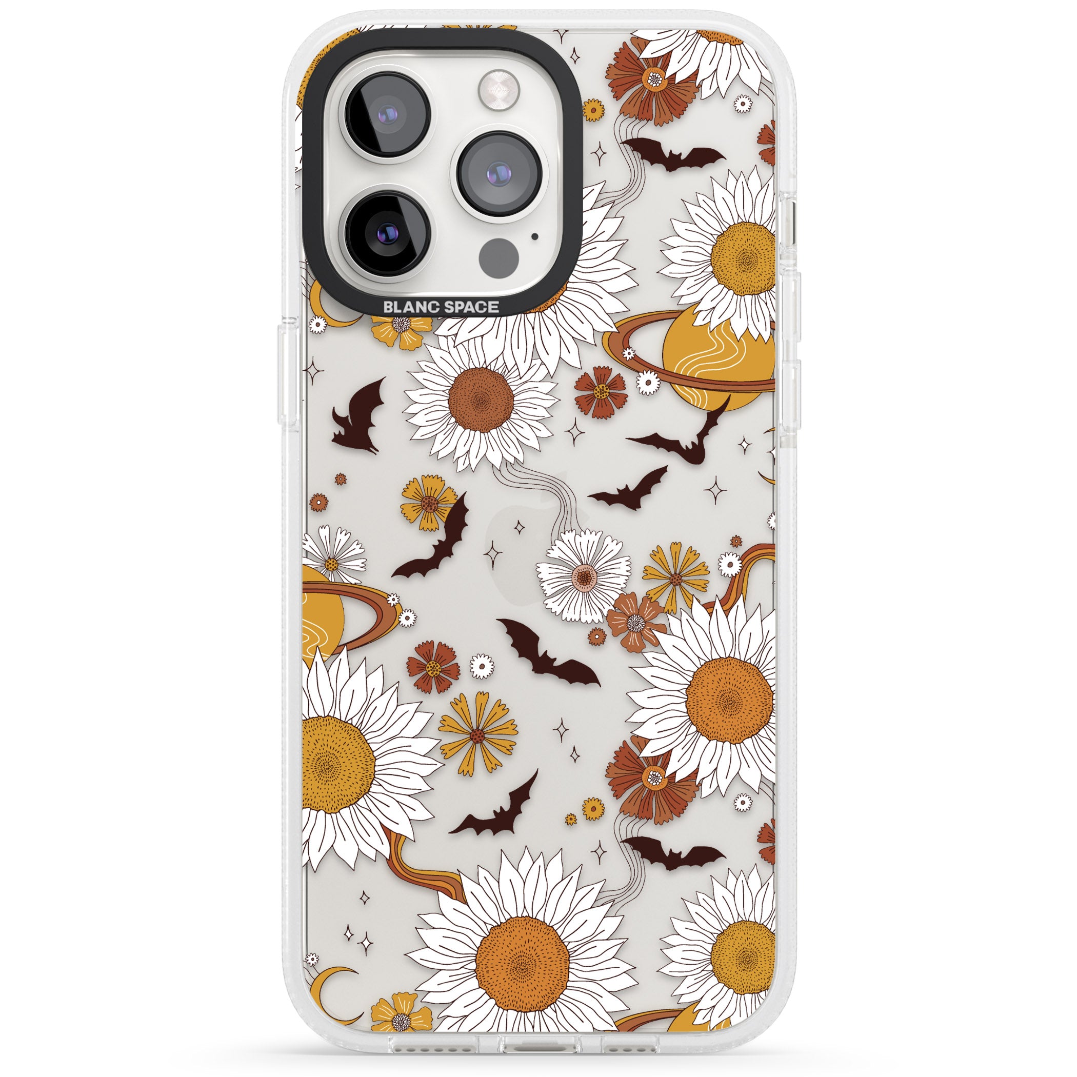 Halloween Bats and Planets iPhone 15 Pro Max / 15 Pro / 14 Pro Max / 14 Pro / 13 Pro Clear Case Impact Air - Blanc Space