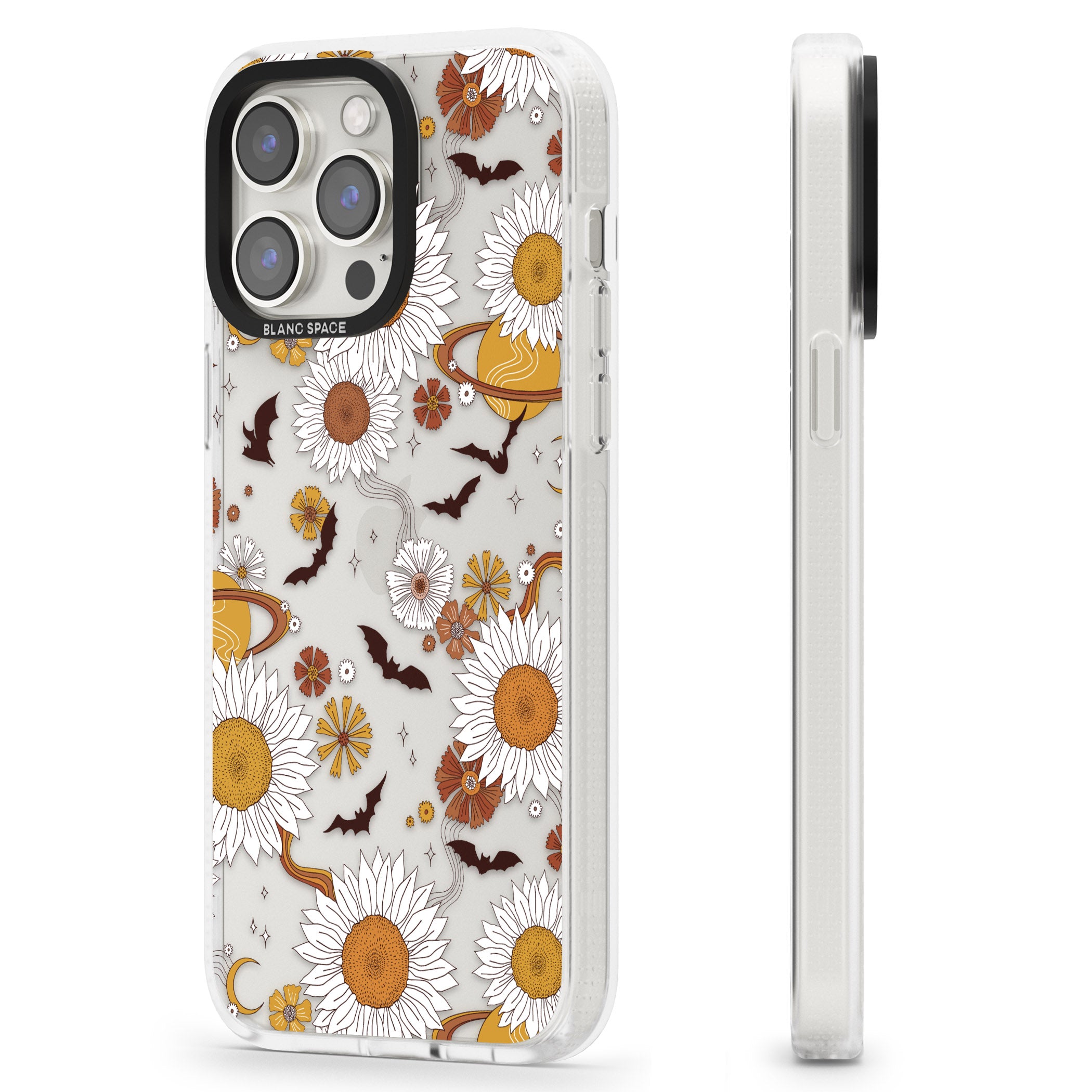 Halloween Bats and Planets iPhone 15 Pro Max / 15 Pro / 14 Pro Max / 14 Pro / 13 Pro Clear Case Impact Air - Blanc Space