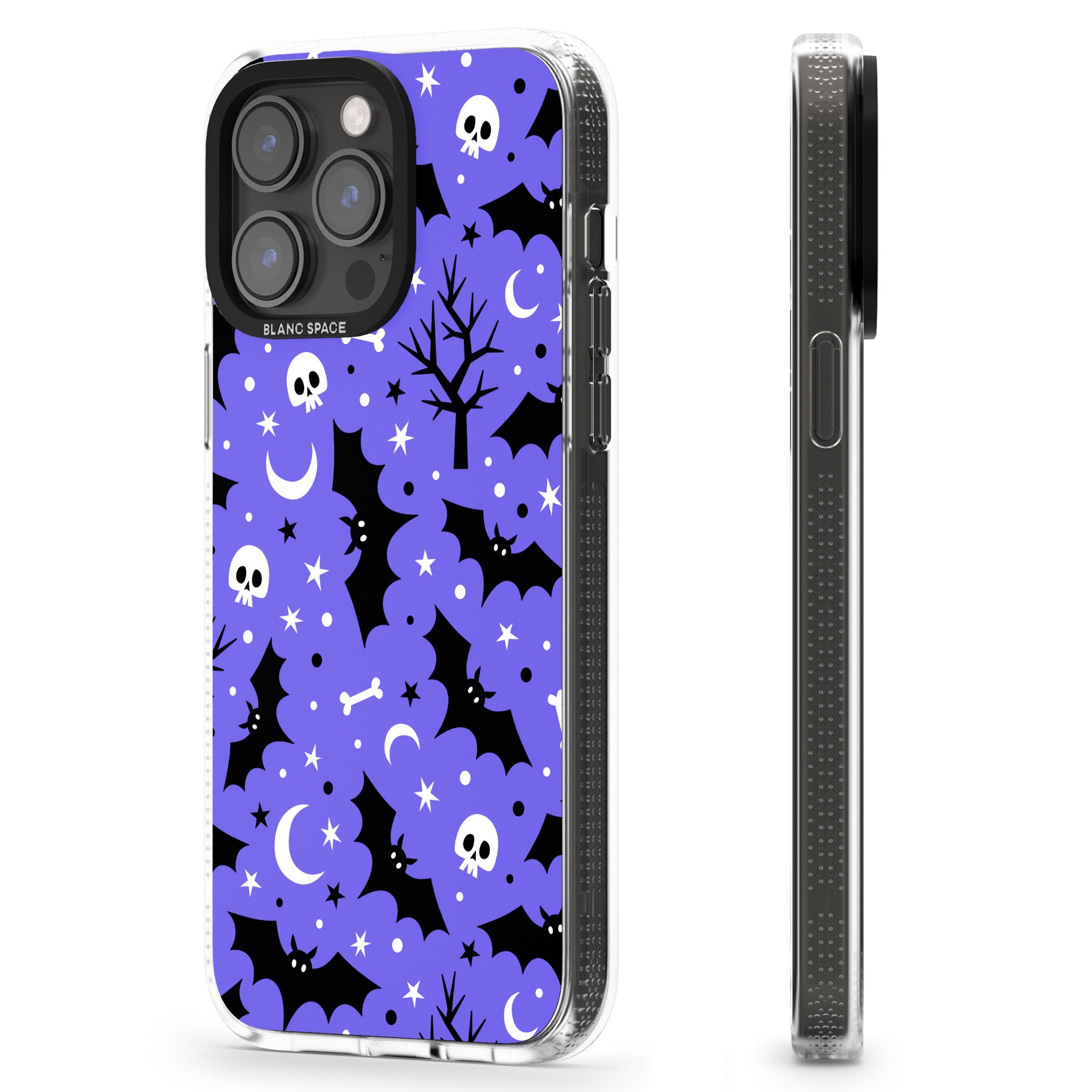 Bats n' Bones Pattern iPhone 15 Pro Max / 15 Pro / 14 Pro Max / 14 Pro / 13 Pro Clear Case Impact Air - Blanc Space