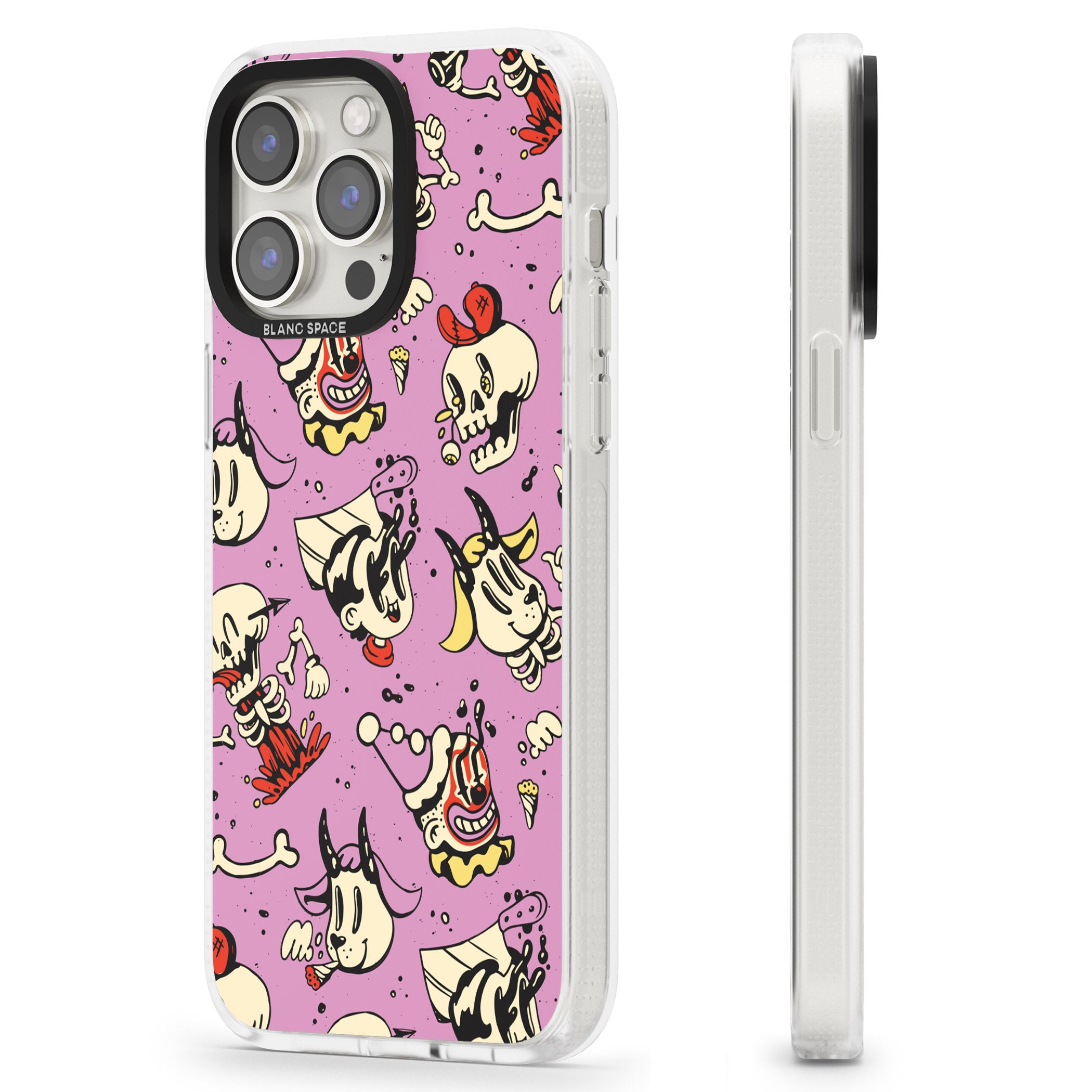 Purple Retro Halloween Pattern iPhone 15 Pro Max / 15 Pro / 14 Pro Max / 14 Pro / 13 Pro Clear Case Impact Air - Blanc Space