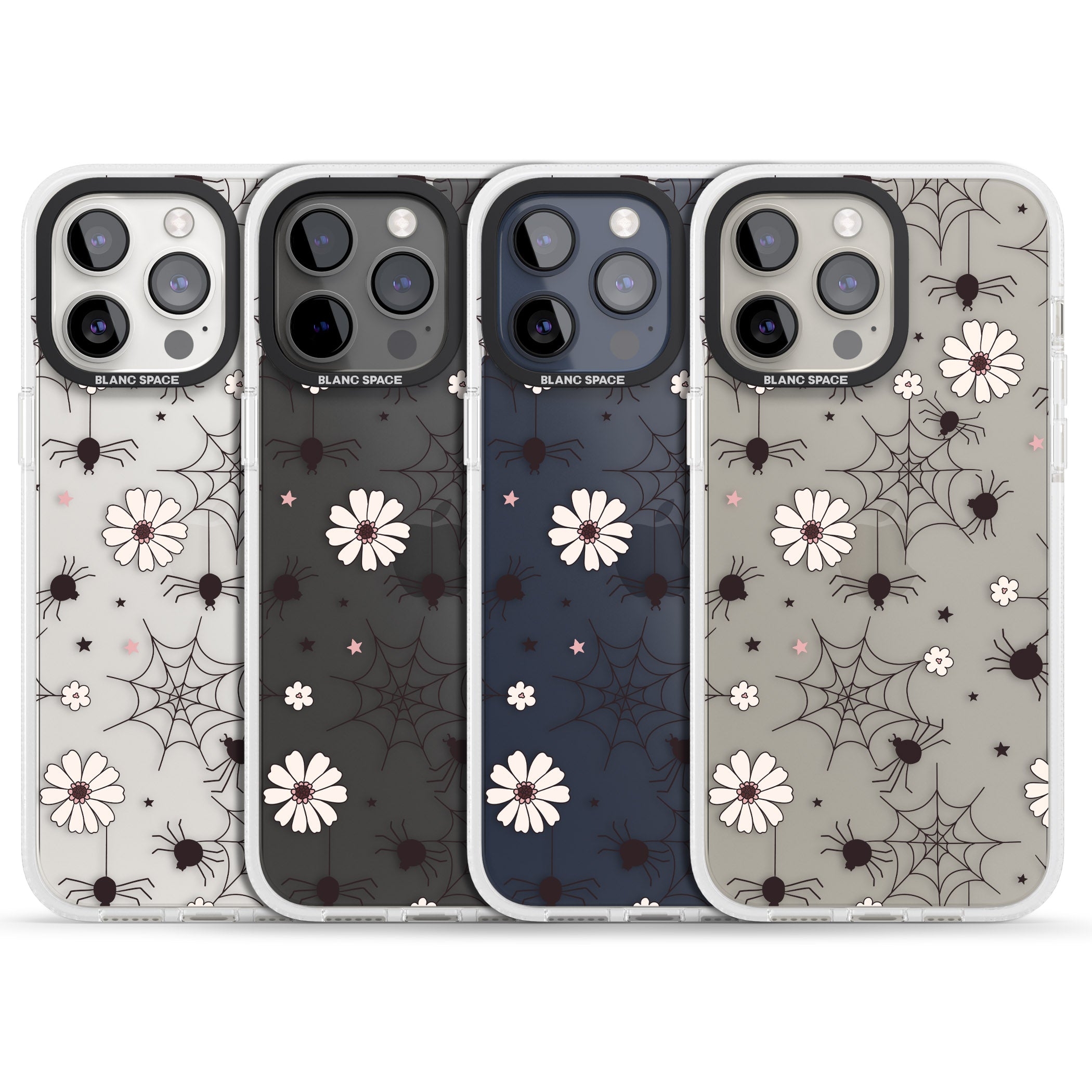 Spiders and Flowers Pattern iPhone 15 Pro Max / 15 Pro / 14 Pro Max / 14 Pro / 13 Pro Clear Case Impact Air - Blanc Space
