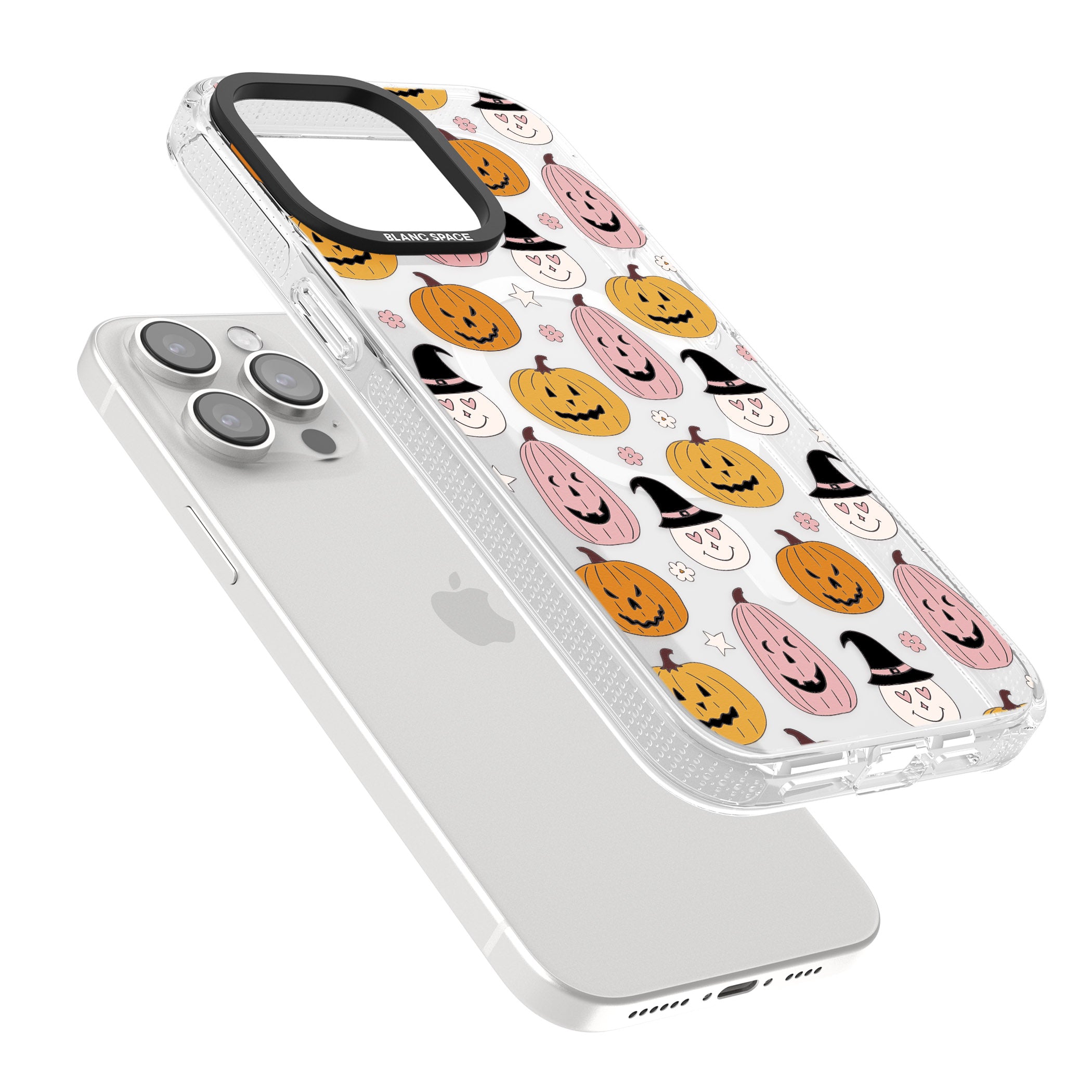 Witches and Pumpkins Pattern iPhone 15 Pro Max / 15 Pro / 14 Pro Max / 14 Pro / 13 Pro Clear Case Impact Air - Blanc Space