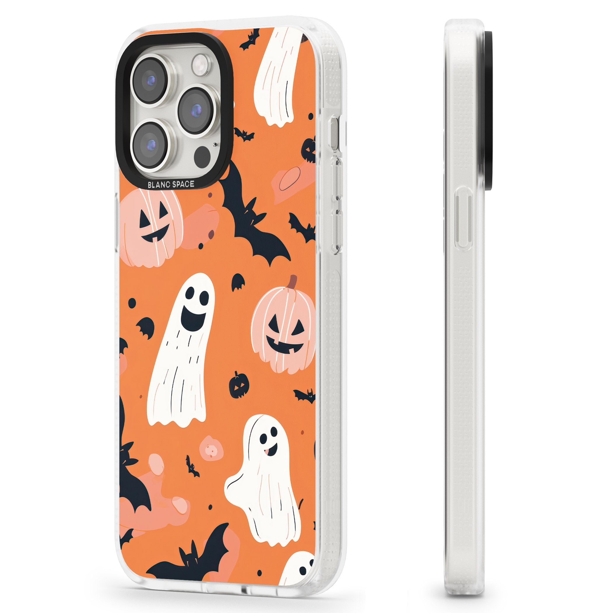 Orange Halloween Pattern iPhone 15 Pro Max / 15 Pro / 14 Pro Max / 14 Pro / 13 Pro Clear Case Impact Air - Blanc Space