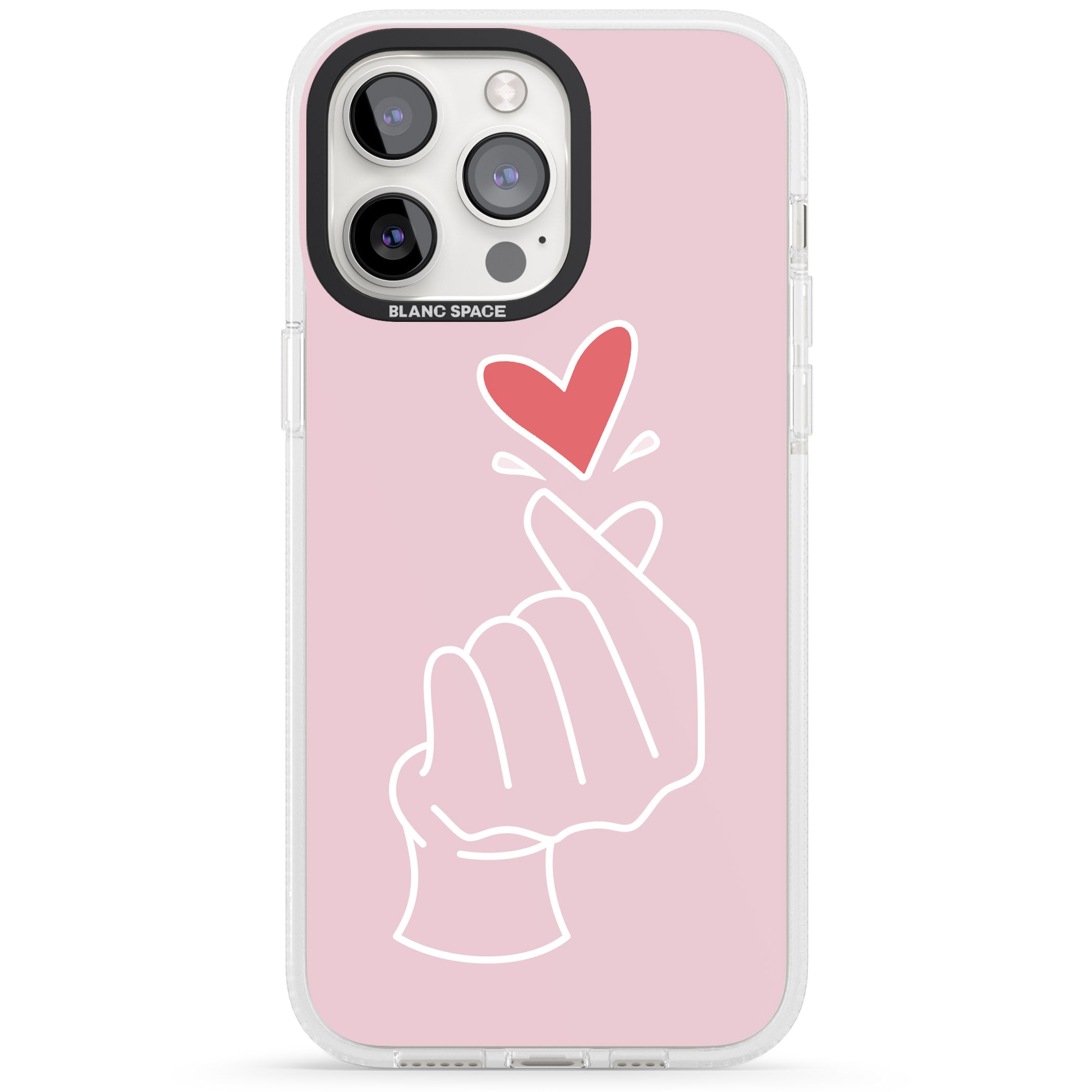 Pink Finger Heart iPhone 15 Pro Max / 15 Pro / 14 Pro Max / 14 Pro / 13 Pro Clear Case Impact Air - Blanc Space