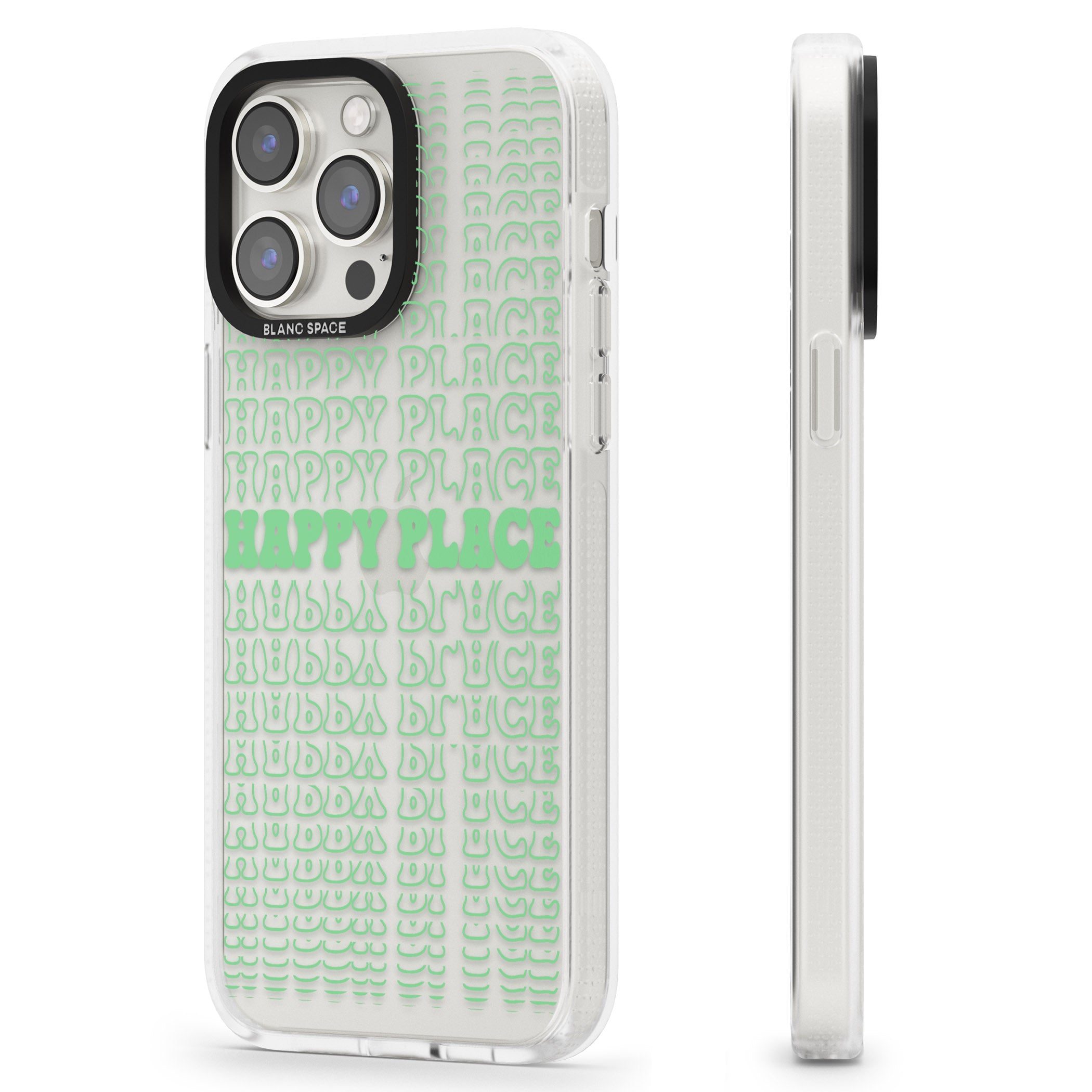 Happy Place (Green) iPhone 15 Pro Max / 15 Pro / 14 Pro Max / 14 Pro / 13 Pro Clear Case Impact Air - Blanc Space