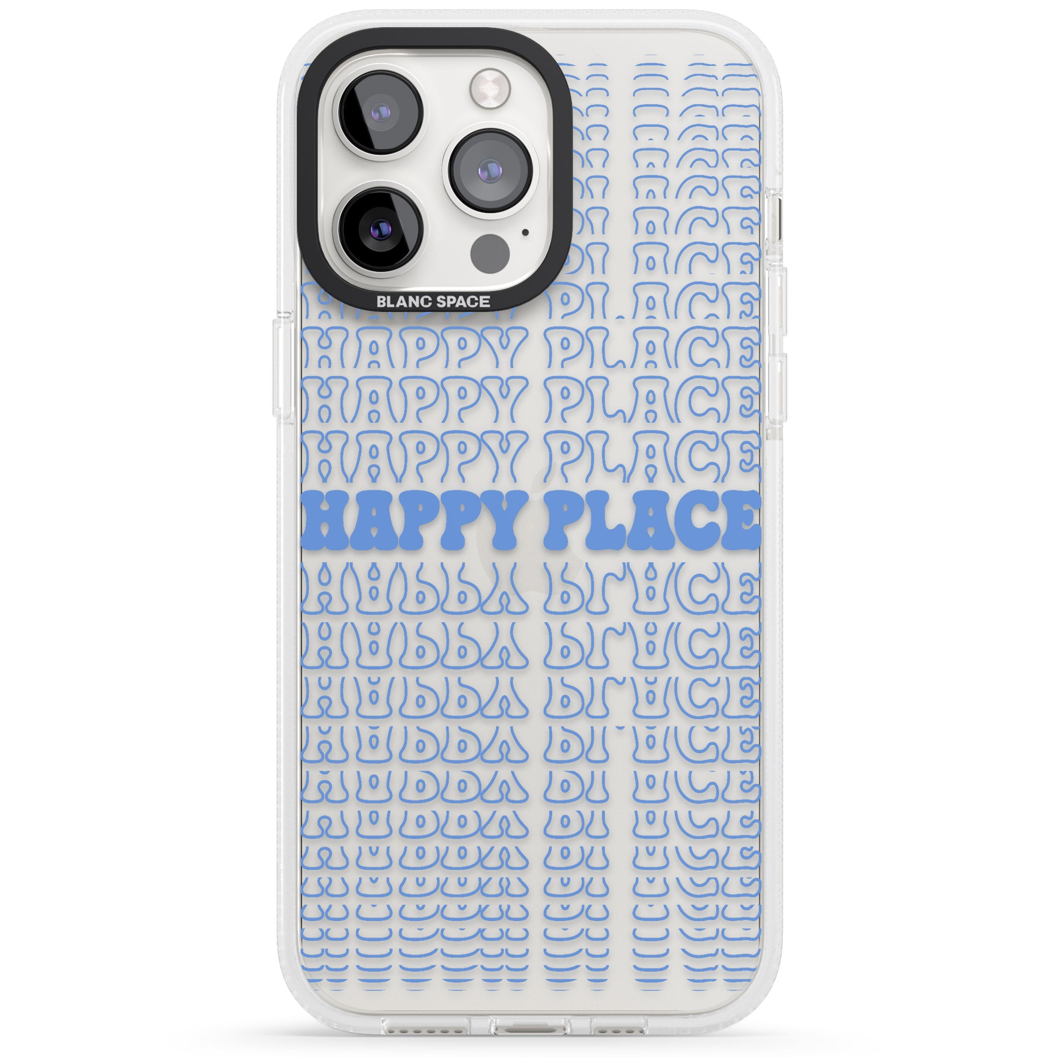 Happy Place (Blue) iPhone 15 Pro Max / 15 Pro / 14 Pro Max / 14 Pro / 13 Pro Clear Case Impact Air - Blanc Space