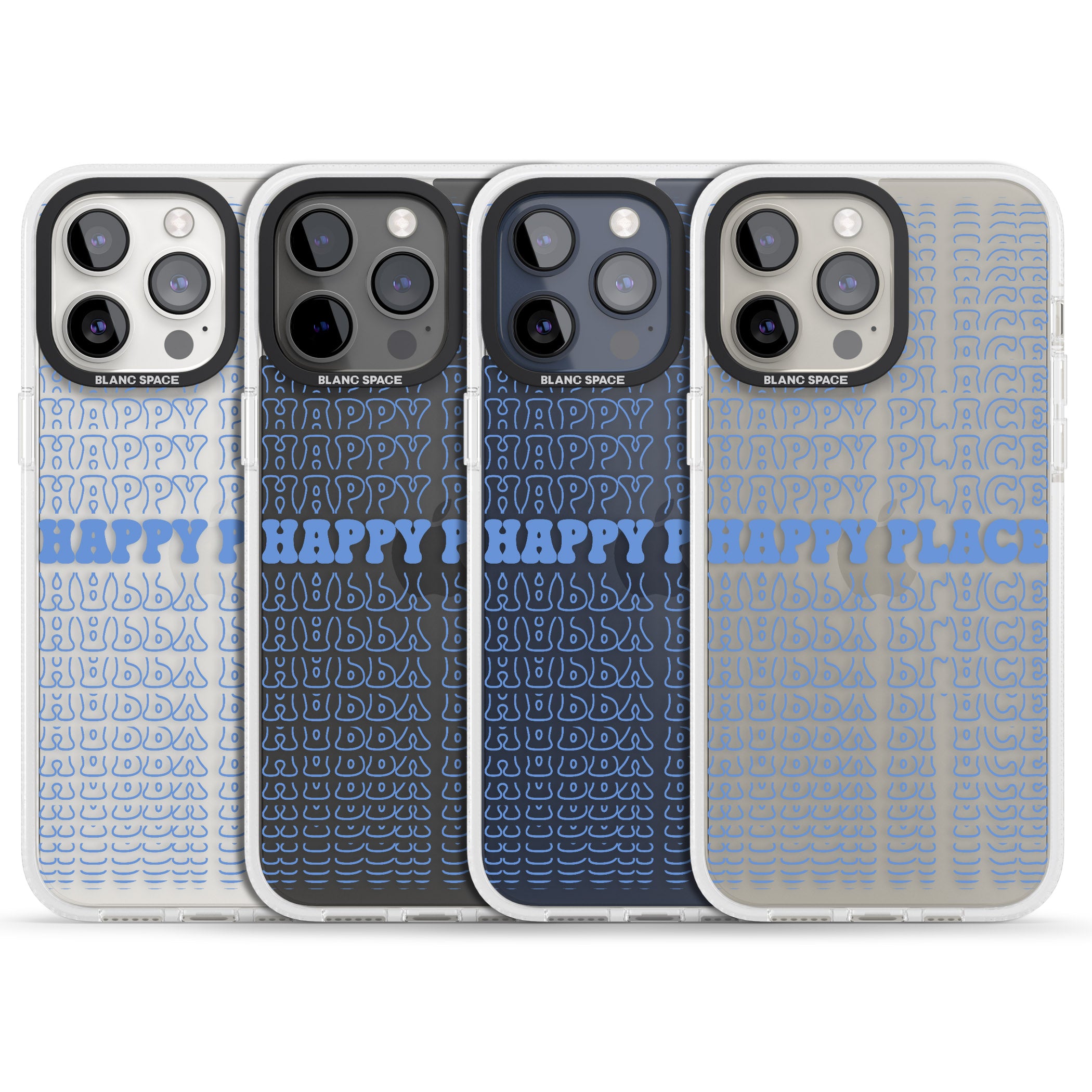 Happy Place (Blue) iPhone 15 Pro Max / 15 Pro / 14 Pro Max / 14 Pro / 13 Pro Clear Case Impact Air - Blanc Space