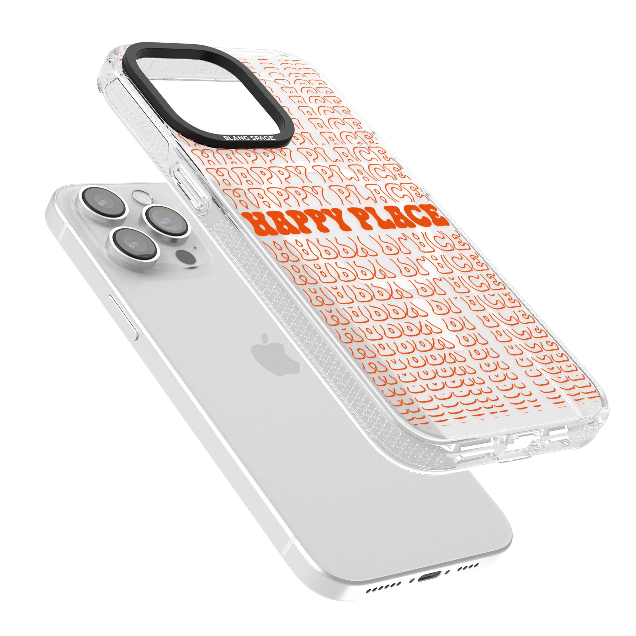Happy Place (Orange) iPhone 15 Pro Max / 15 Pro / 14 Pro Max / 14 Pro / 13 Pro Clear Case Impact Air - Blanc Space