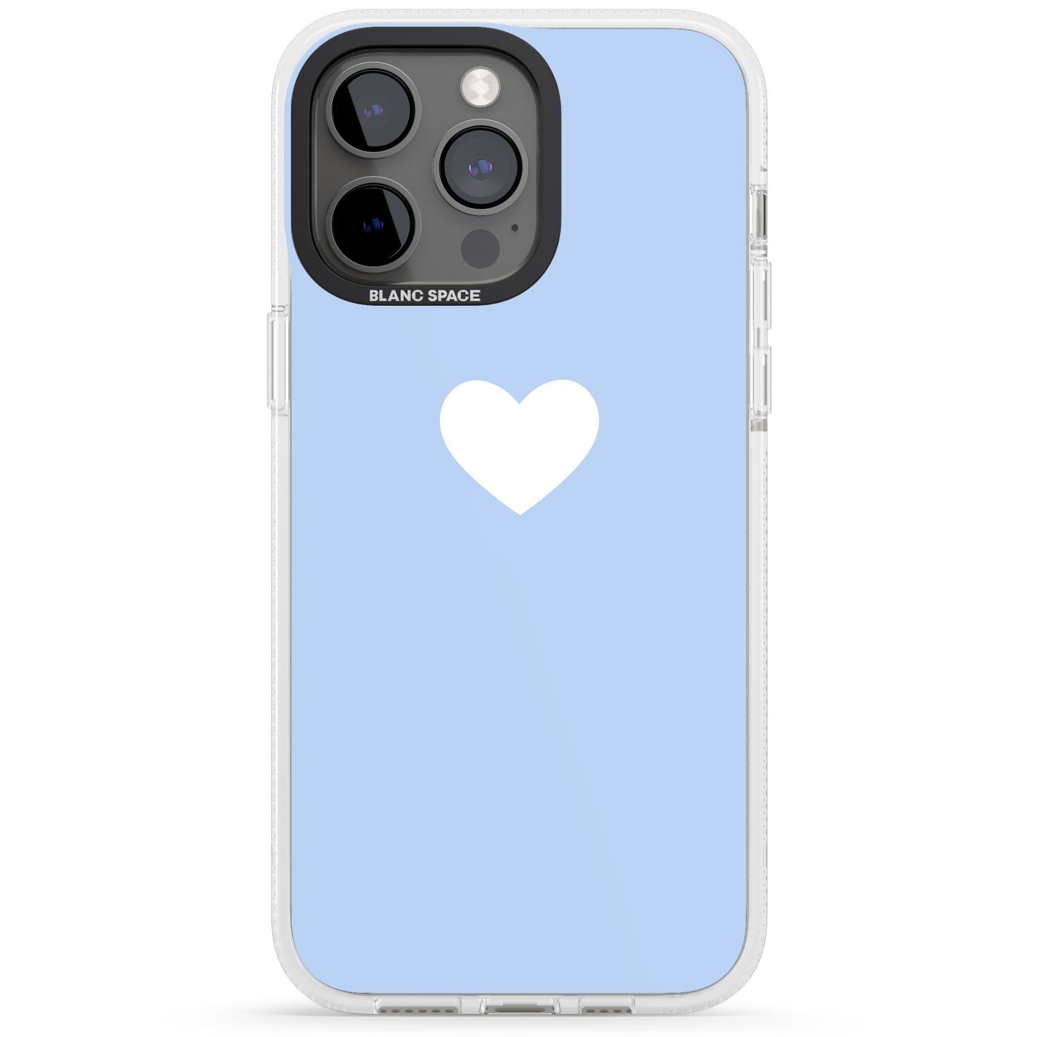 Single Heart Design: White & Baby Blue iPhone 15 Pro Max / 15 Pro / 14 Pro Max / 14 Pro / 13 Pro Clear Case Impact Air - Blanc Space