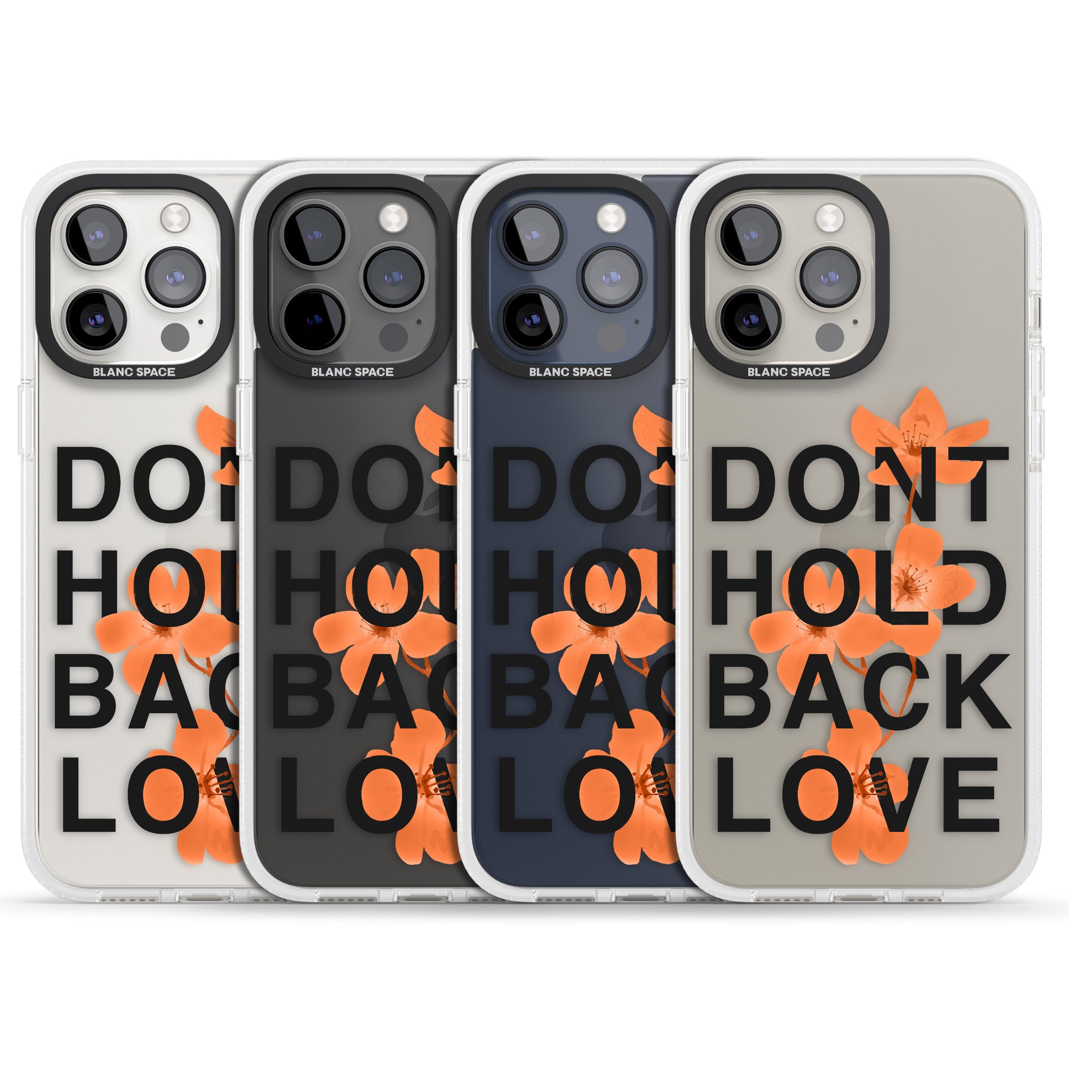 Don't Hold Back Love - Orange & Black iPhone 15 Pro Max / 15 Pro / 14 Pro Max / 14 Pro / 13 Pro Clear Case Impact Air - Blanc Space