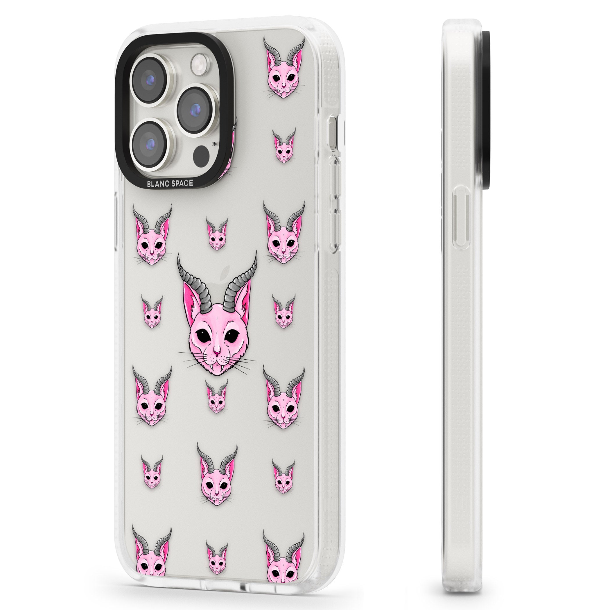 Demon Cat Pattern iPhone 15 Pro Max / 15 Pro / 14 Pro Max / 14 Pro / 13 Pro Clear Case Impact Air - Blanc Space