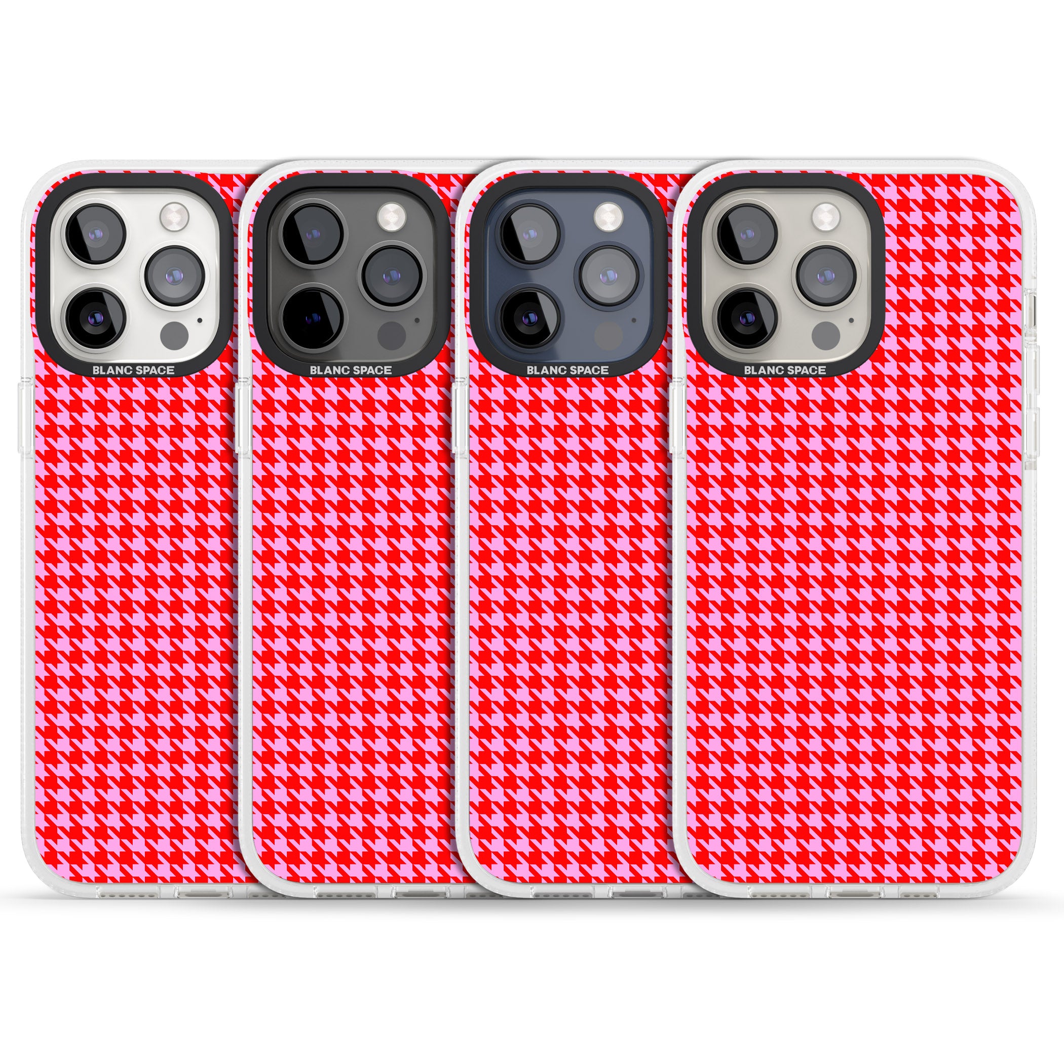 Neon Pink & Red Houndstooth Pattern iPhone 15 Pro Max / 15 Pro / 14 Pro Max / 14 Pro / 13 Pro Clear Case Impact Air - Blanc Space