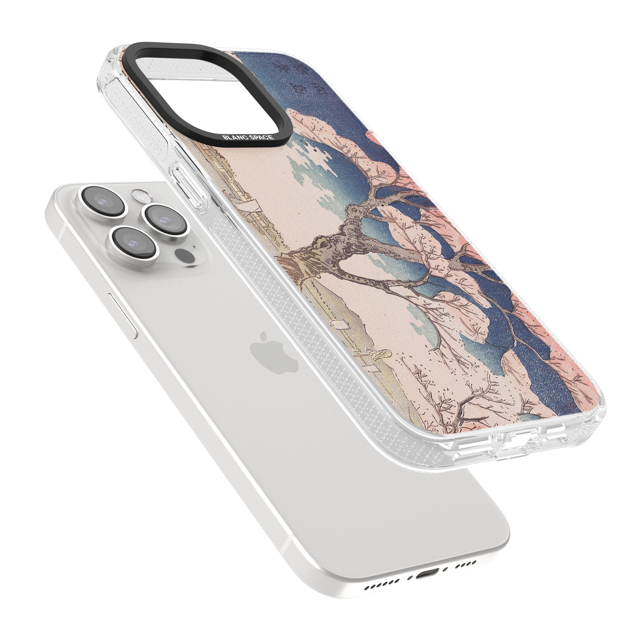 Vintage Japanese Illustrations Cherry Tree iPhone 15 Pro Max / 15 Pro / 14 Pro Max / 14 Pro / 13 Pro Clear Case Impact Air - Blanc Space