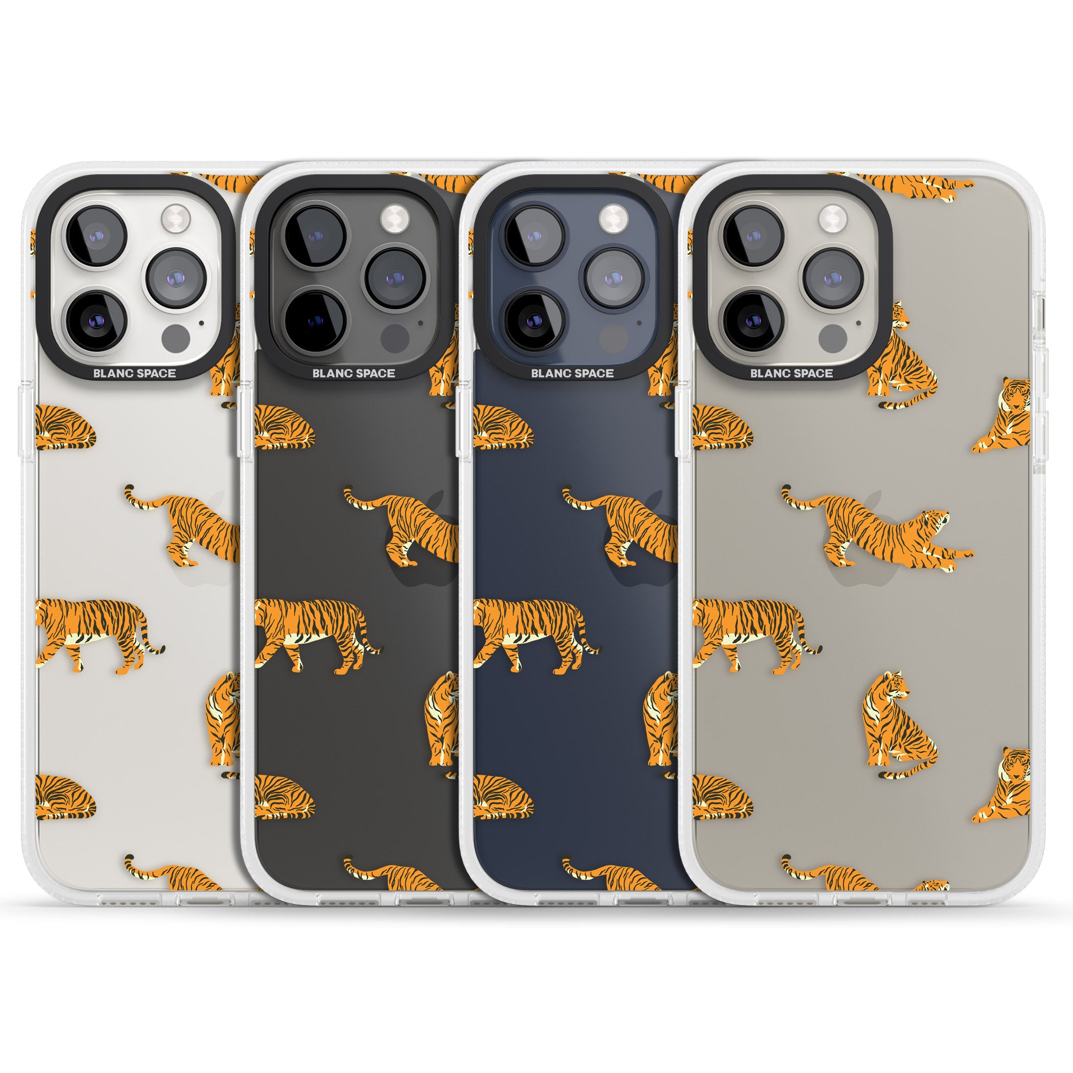 Clear Tiger Jungle Cat Pattern iPhone 15 Pro Max / 15 Pro / 14 Pro Max / 14 Pro / 13 Pro Clear Case Impact Air - Blanc Space