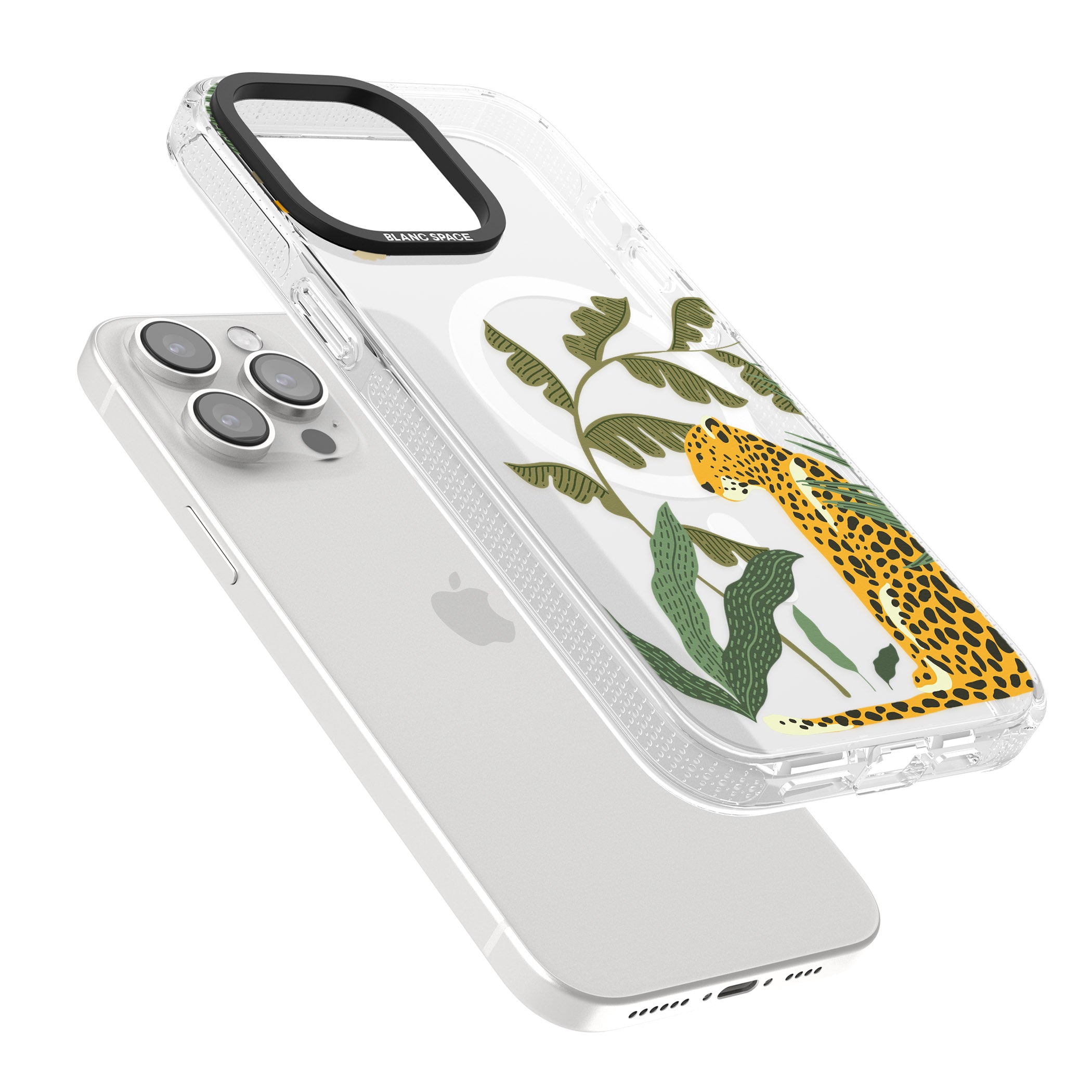 Large Jaguar Clear Jungle Cat Pattern iPhone 15 Pro Max / 15 Pro / 14 Pro Max / 14 Pro / 13 Pro Clear Case Impact Air - Blanc Space