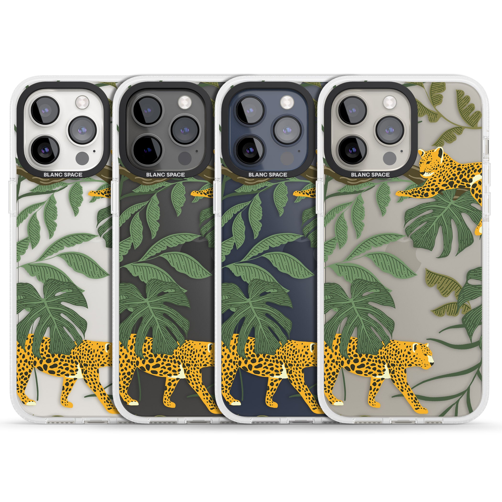 Two Jaguars & Foliage Jungle Cat Pattern iPhone 15 Pro Max / 15 Pro / 14 Pro Max / 14 Pro / 13 Pro Clear Case Impact Air - Blanc Space