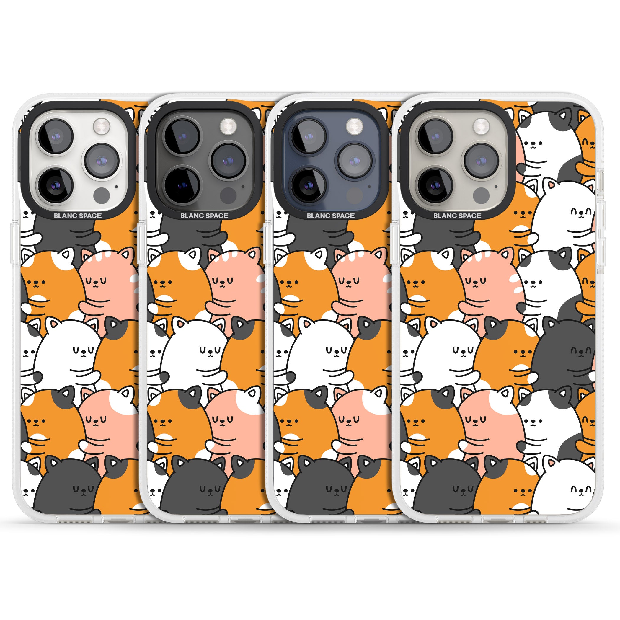 Spooning Cats Kawaii Pattern iPhone 15 Pro Max / 15 Pro / 14 Pro Max / 14 Pro / 13 Pro Clear Case Impact Air - Blanc Space