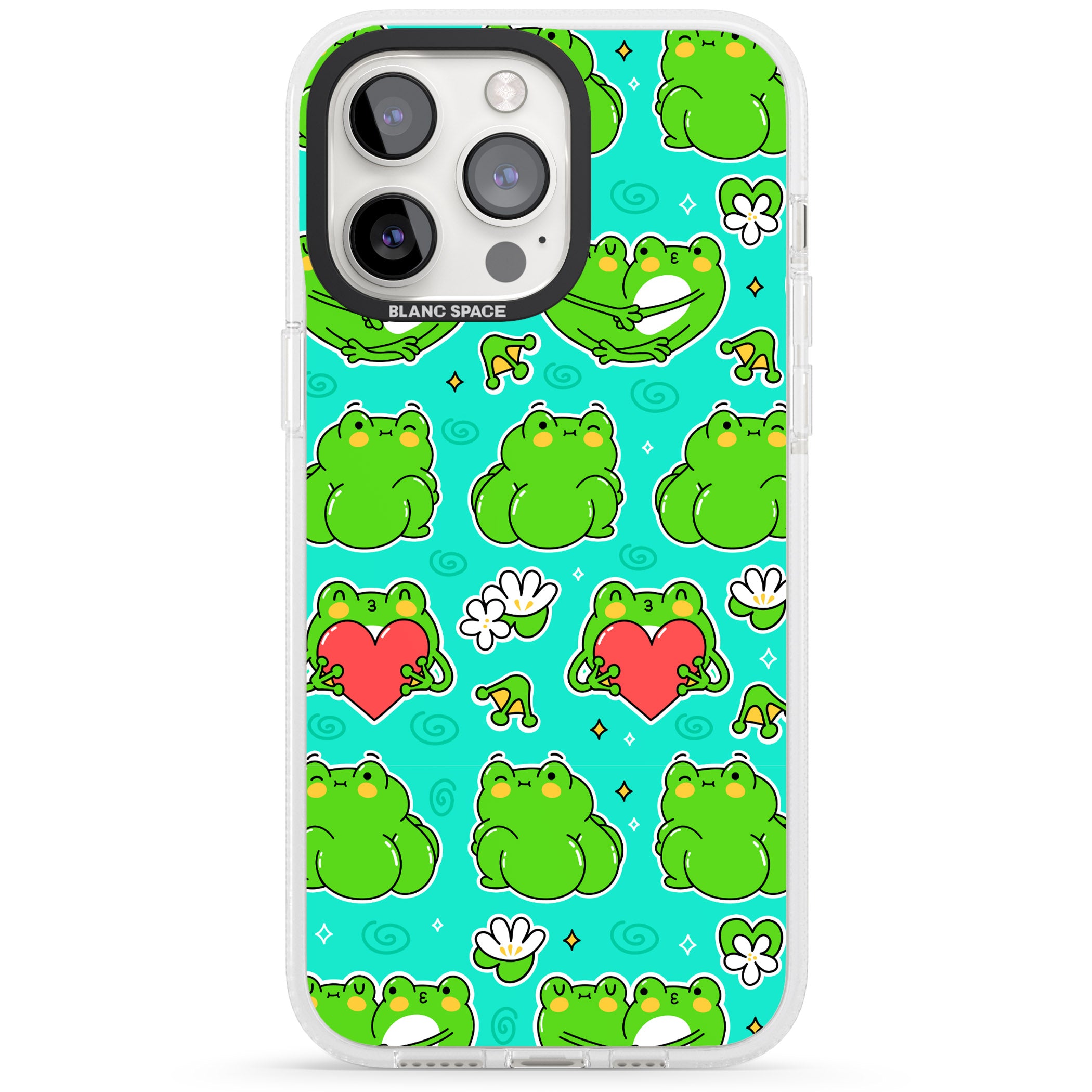 Frog Booty Kawaii Pattern iPhone 15 Pro Max / 15 Pro / 14 Pro Max / 14 Pro / 13 Pro Clear Case Impact Air - Blanc Space
