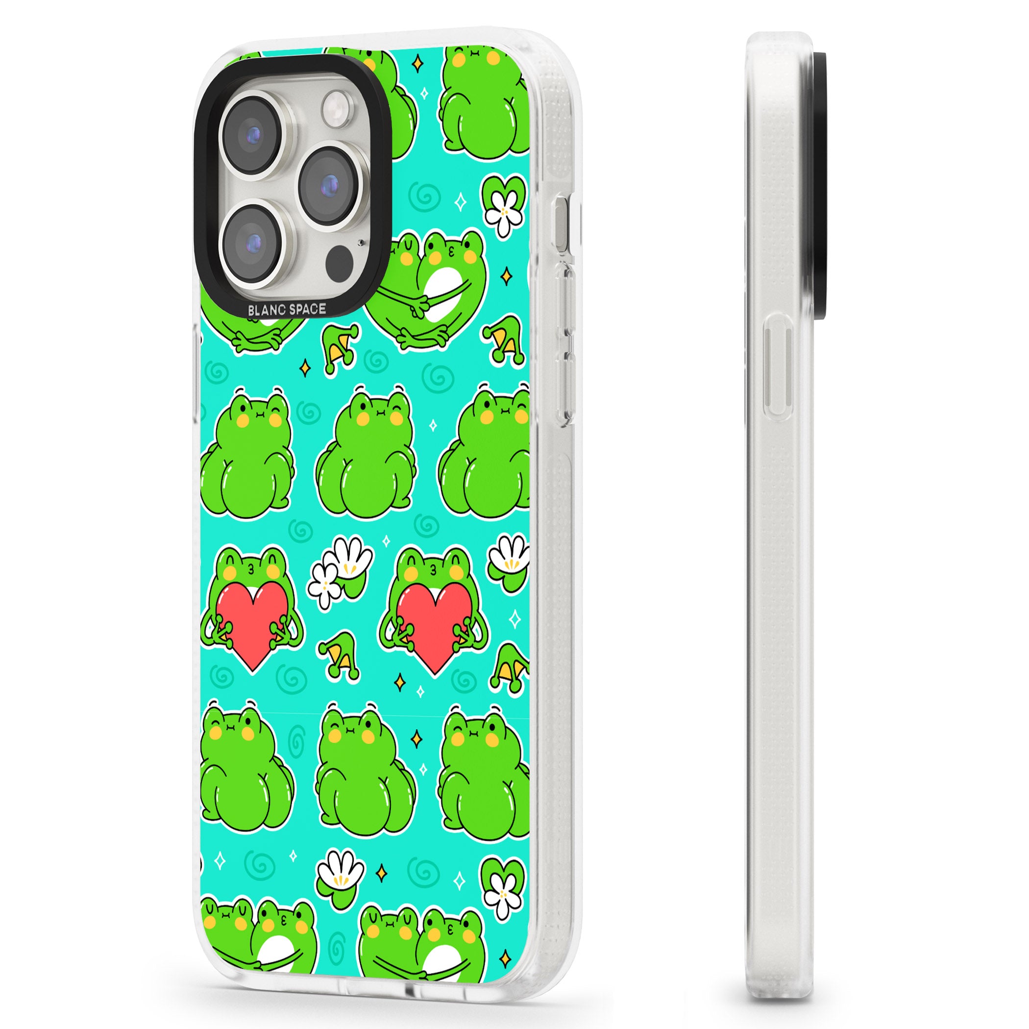 Frog Booty Kawaii Pattern iPhone 15 Pro Max / 15 Pro / 14 Pro Max / 14 Pro / 13 Pro Clear Case Impact Air - Blanc Space