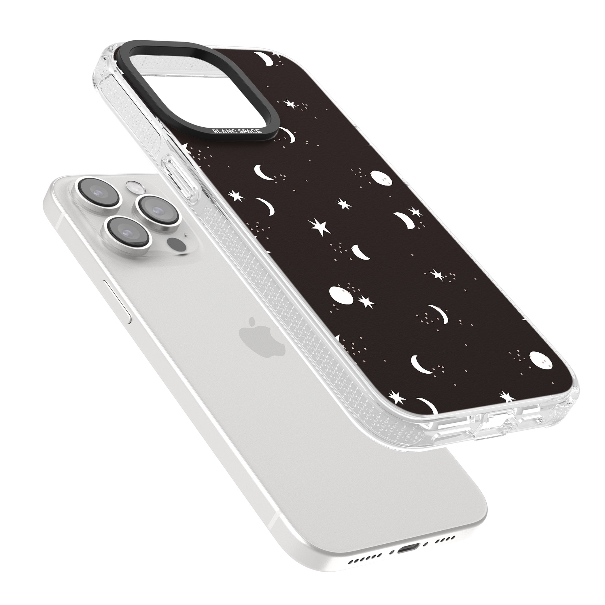 Funky Moons & Stars iPhone 15 Pro Max / 15 Pro / 14 Pro Max / 14 Pro / 13 Pro Clear Case Impact Air - Blanc Space