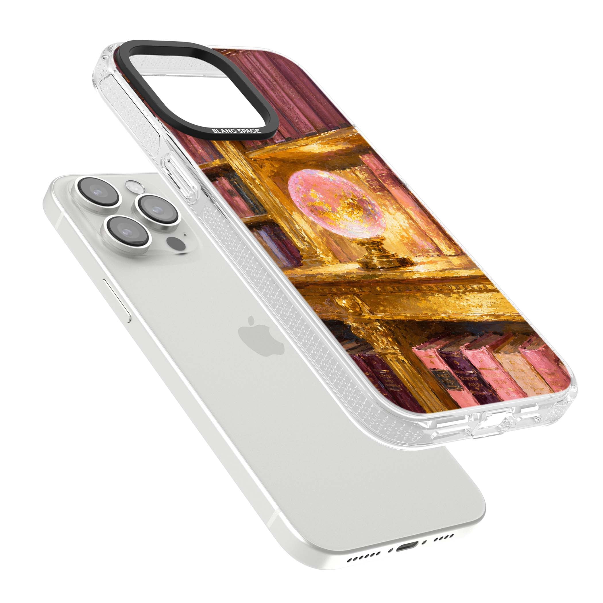 Gilded Library dark academia iPhone case featuring an oil painted crystal ball on a gilded library shelf with vintage | Clear Case Impact Air case for iPhone 15 Pro, iPhone 15 Pro Max