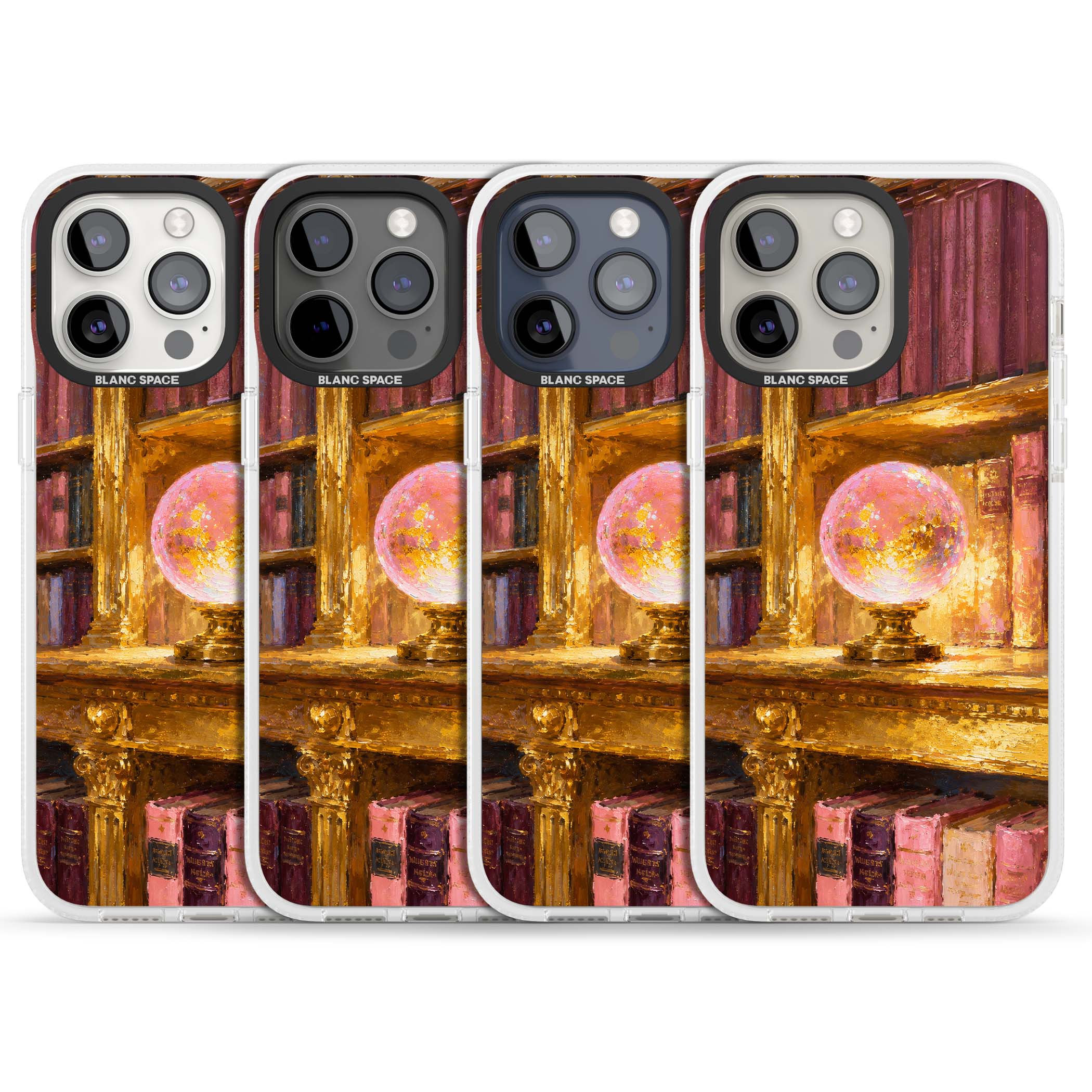 Gilded Library dark academia iPhone case featuring an oil painted crystal ball on a gilded library shelf with vintage | Clear Case Impact Air case for iPhone 15 Pro, iPhone 15 Pro Max