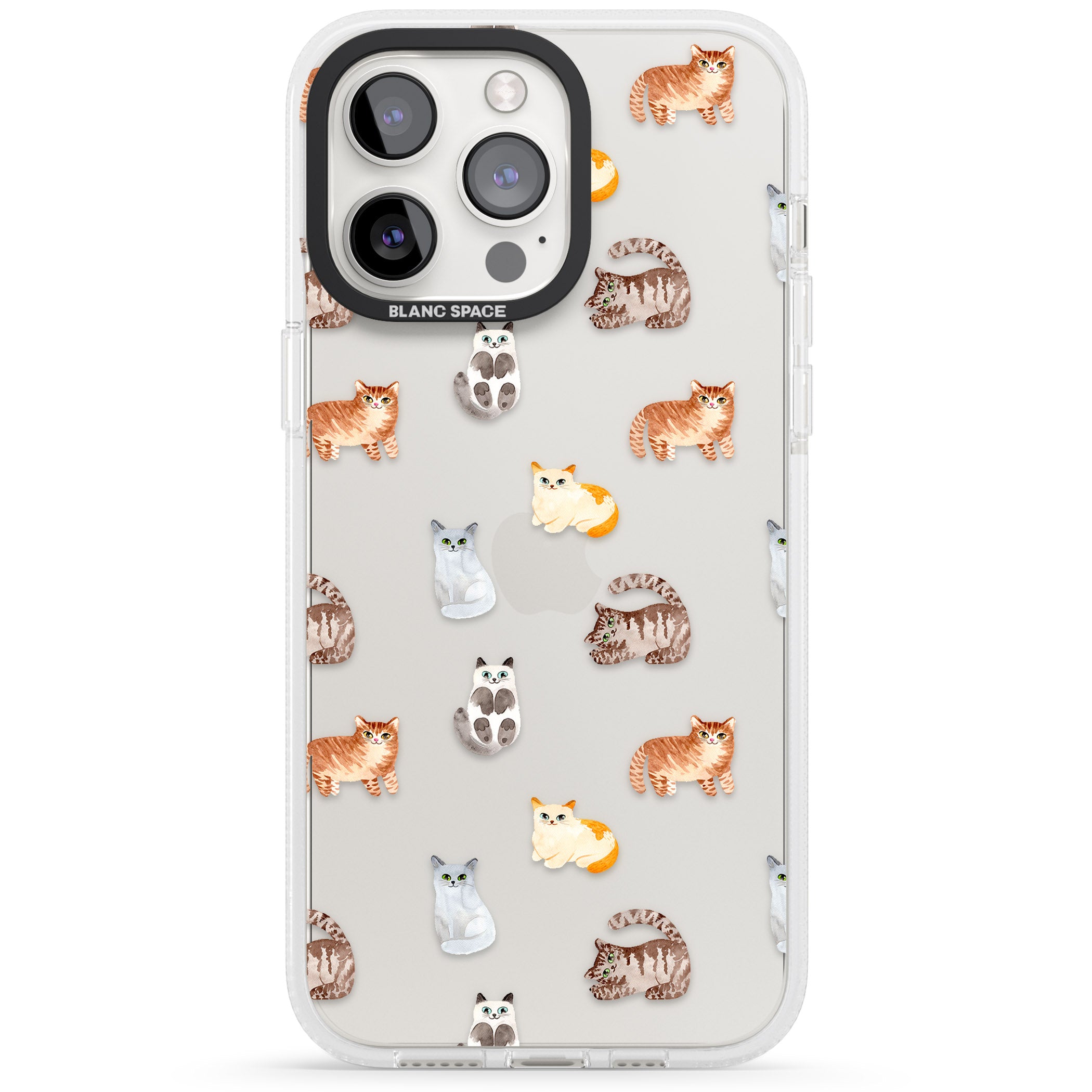Cute Cat Pattern - Clear iPhone 15 Pro Max / 15 Pro / 14 Pro Max / 14 Pro / 13 Pro Clear Case Impact Air - Blanc Space
