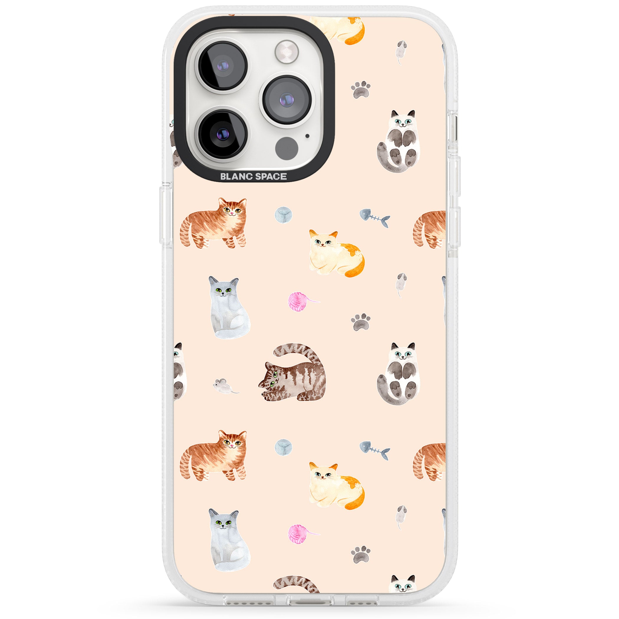 Cats with Toys iPhone 15 Pro Max / 15 Pro / 14 Pro Max / 14 Pro / 13 Pro Clear Case Impact Air - Blanc Space