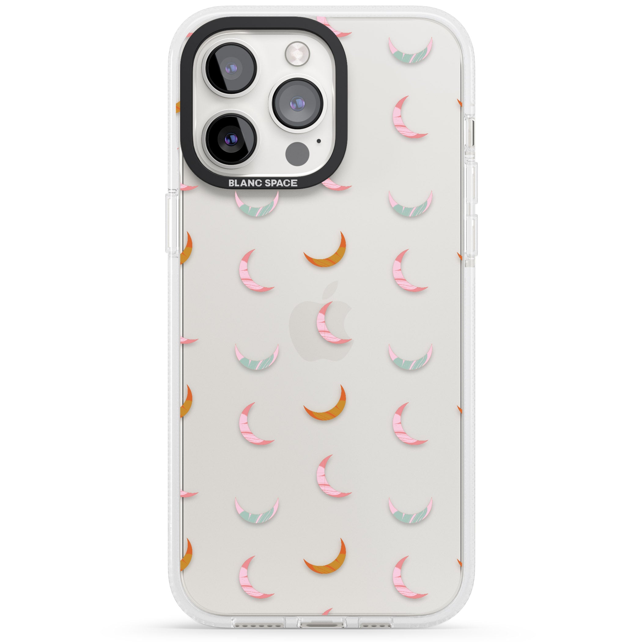 Colourful Crescent Moons iPhone 15 Pro Max / 15 Pro / 14 Pro Max / 14 Pro / 13 Pro Clear Case Impact Air - Blanc Space
