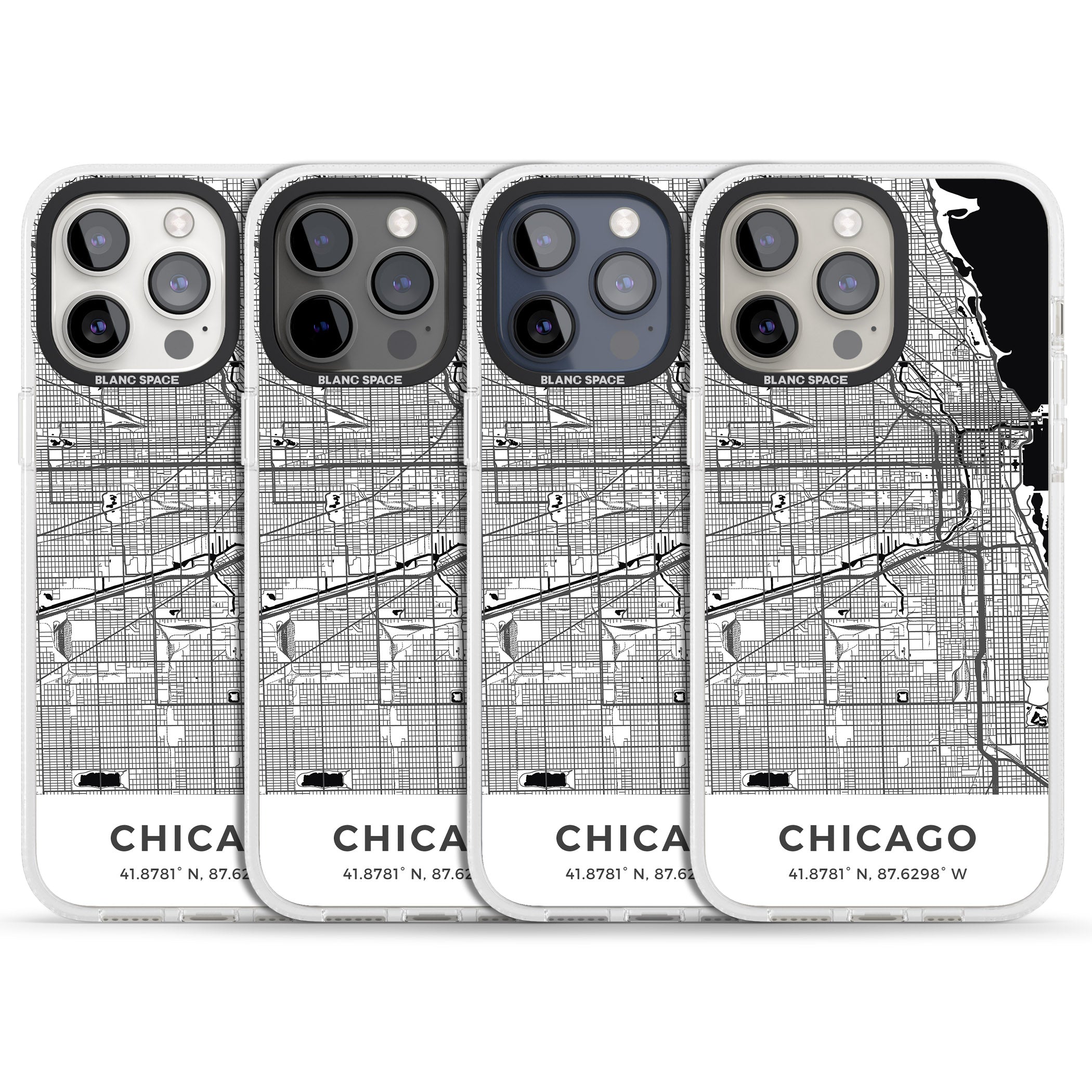 Map of Chicago, Illinois iPhone 15 Pro Max / 15 Pro / 14 Pro Max / 14 Pro / 13 Pro Clear Case Impact Air - Blanc Space