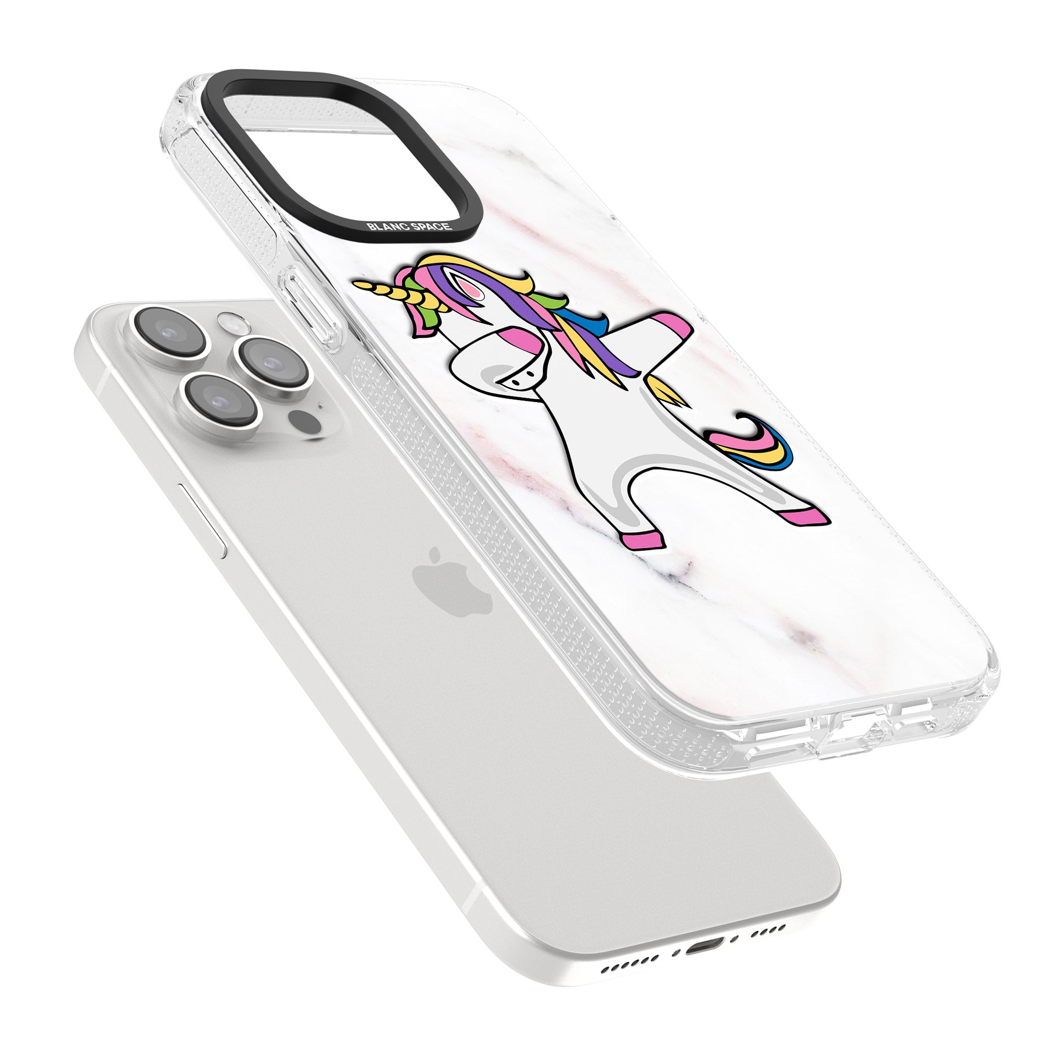 Designer Marble Unicorn Dab iPhone 15 Pro Max / 15 Pro / 14 Pro Max / 14 Pro / 13 Pro Clear Case Impact Air - Blanc Space