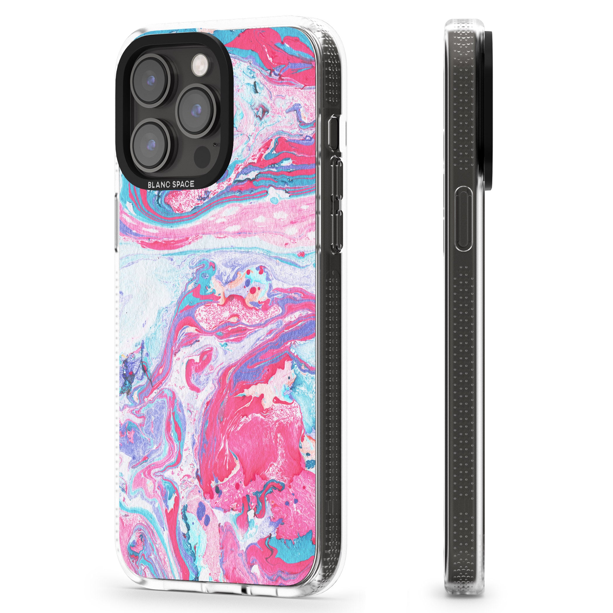 Pink, Blue & Purple Marbled Paper Pattern iPhone 15 Pro Max / 15 Pro / 14 Pro Max / 14 Pro / 13 Pro Clear Case Impact Air - Blanc Space