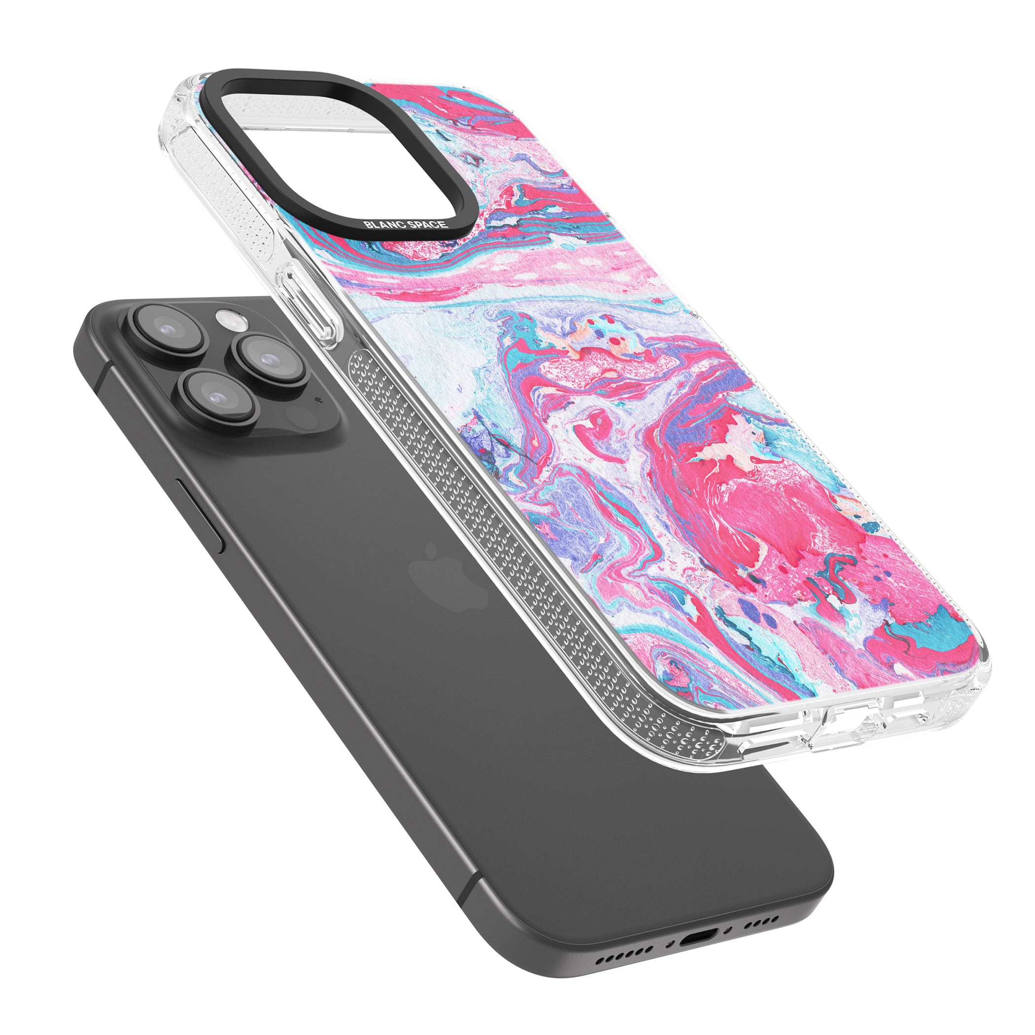 Pink, Blue & Purple Marbled Paper Pattern iPhone 15 Pro Max / 15 Pro / 14 Pro Max / 14 Pro / 13 Pro Clear Case Impact Air - Blanc Space