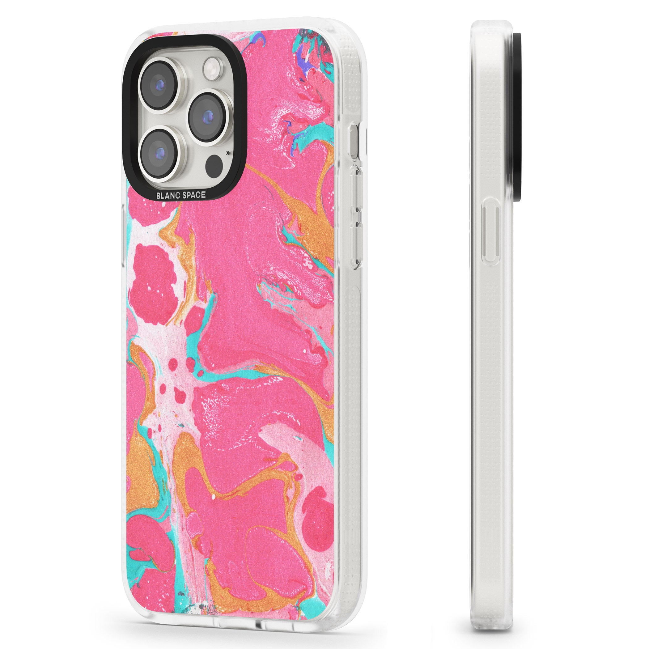 Pink, Orange & Turquoise Marbled Paper Pattern iPhone 15 Pro Max / 15 Pro / 14 Pro Max / 14 Pro / 13 Pro Clear Case Impact Air - Blanc Space