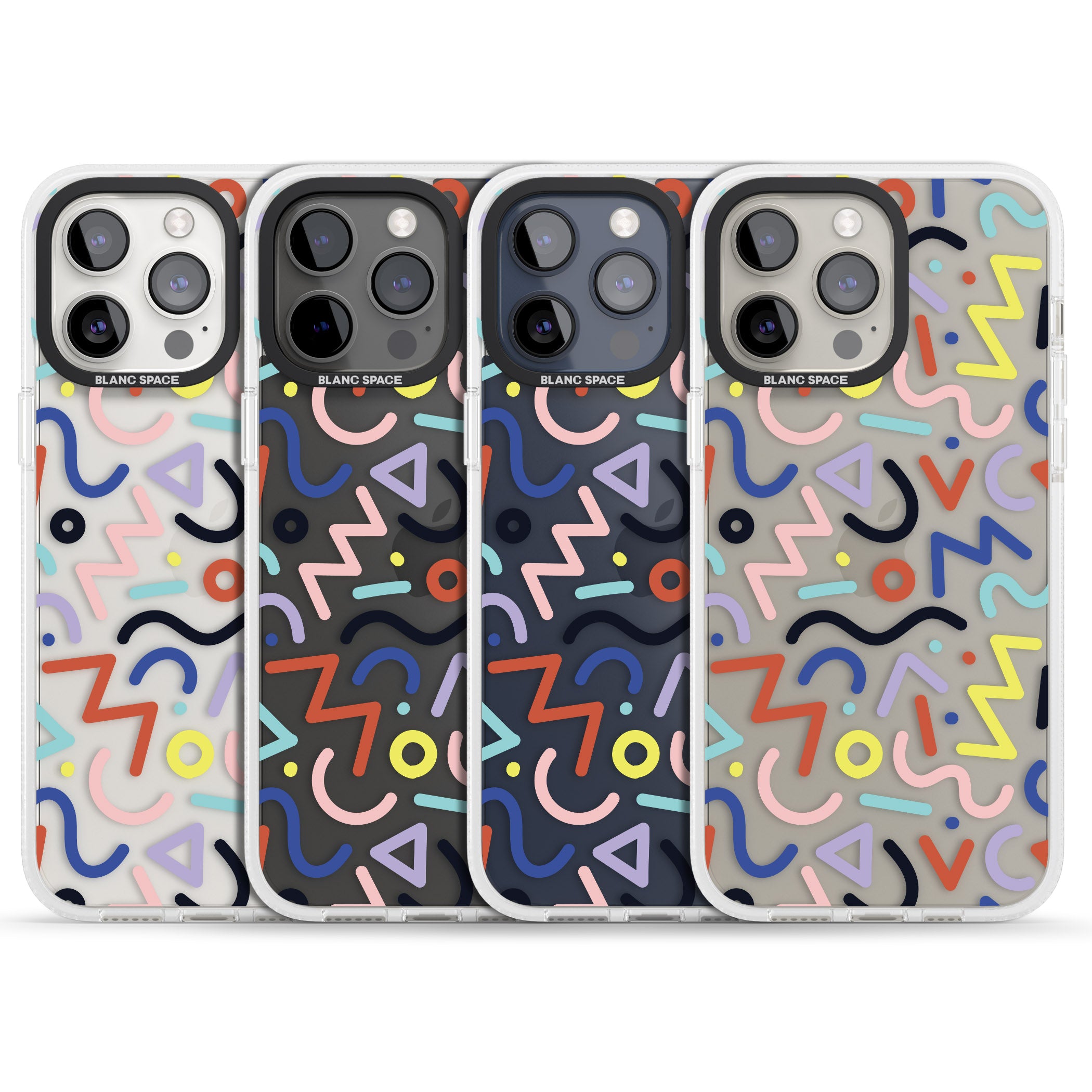 Colourful Squiggles Memphis Retro Pattern Design iPhone 15 Pro Max / 15 Pro / 14 Pro Max / 14 Pro / 13 Pro Clear Case Impact Air - Blanc Space