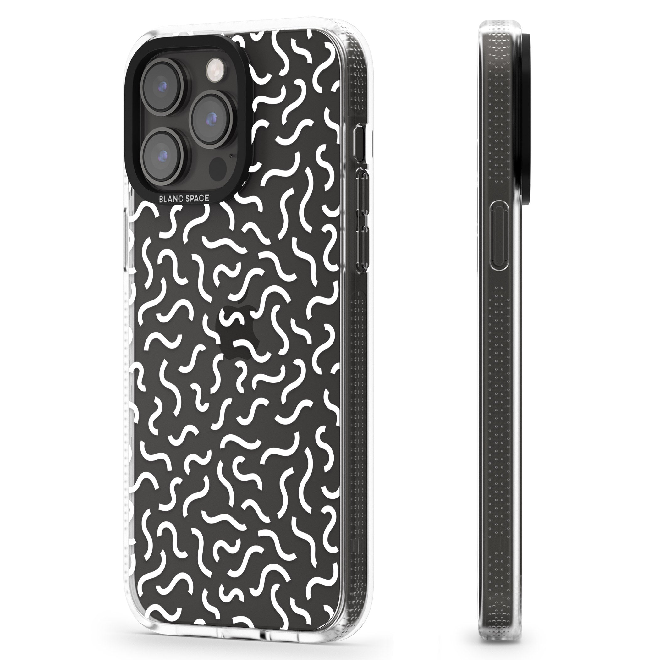 White Wavy Squiggles Memphis Retro Pattern Design iPhone 15 Pro Max / 15 Pro / 14 Pro Max / 14 Pro / 13 Pro Clear Case Impact Air - Blanc Space
