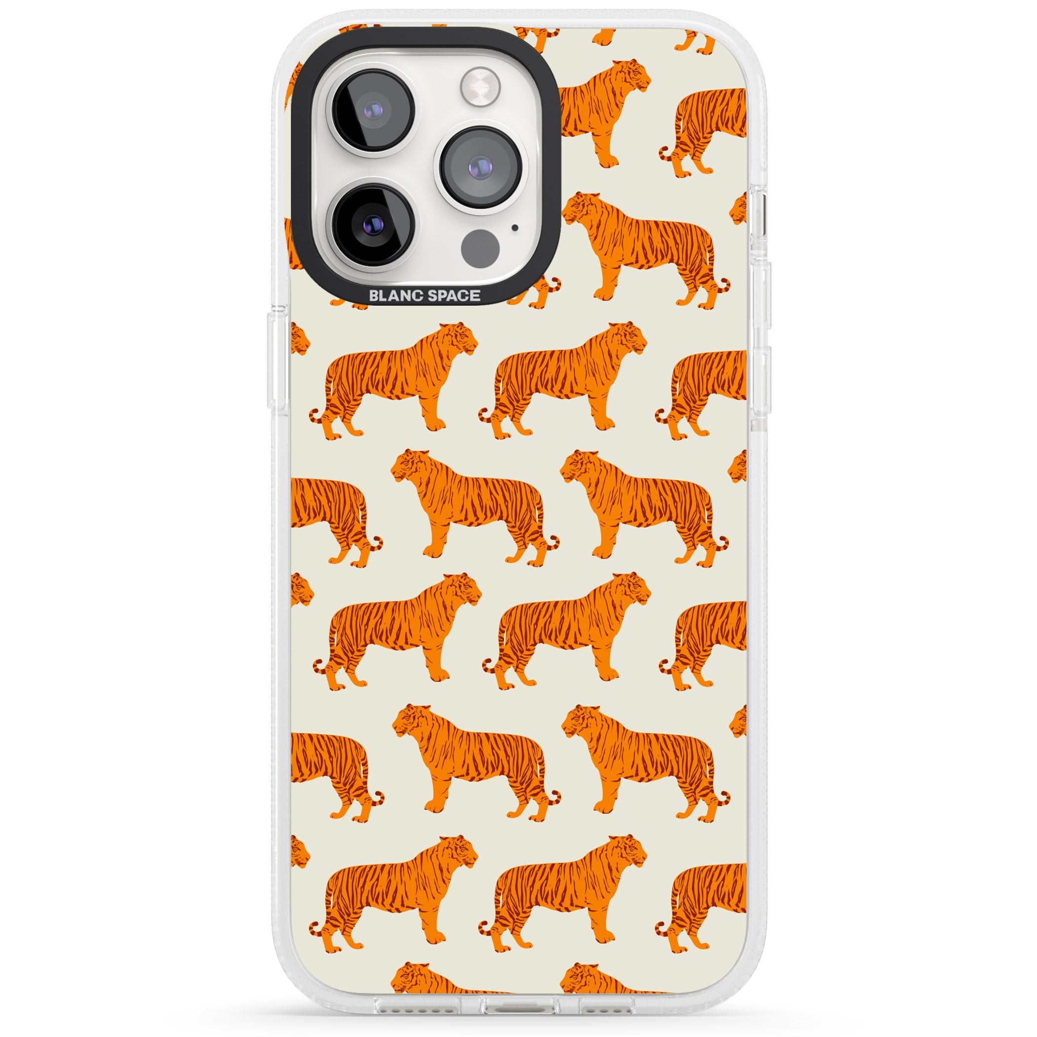 Trendy Tiger Patterns Tigers On Khaki iPhone 15 Pro Max / 15 Pro / 14 Pro Max / 14 Pro / 13 Pro Clear Case Impact Air - Blanc Space