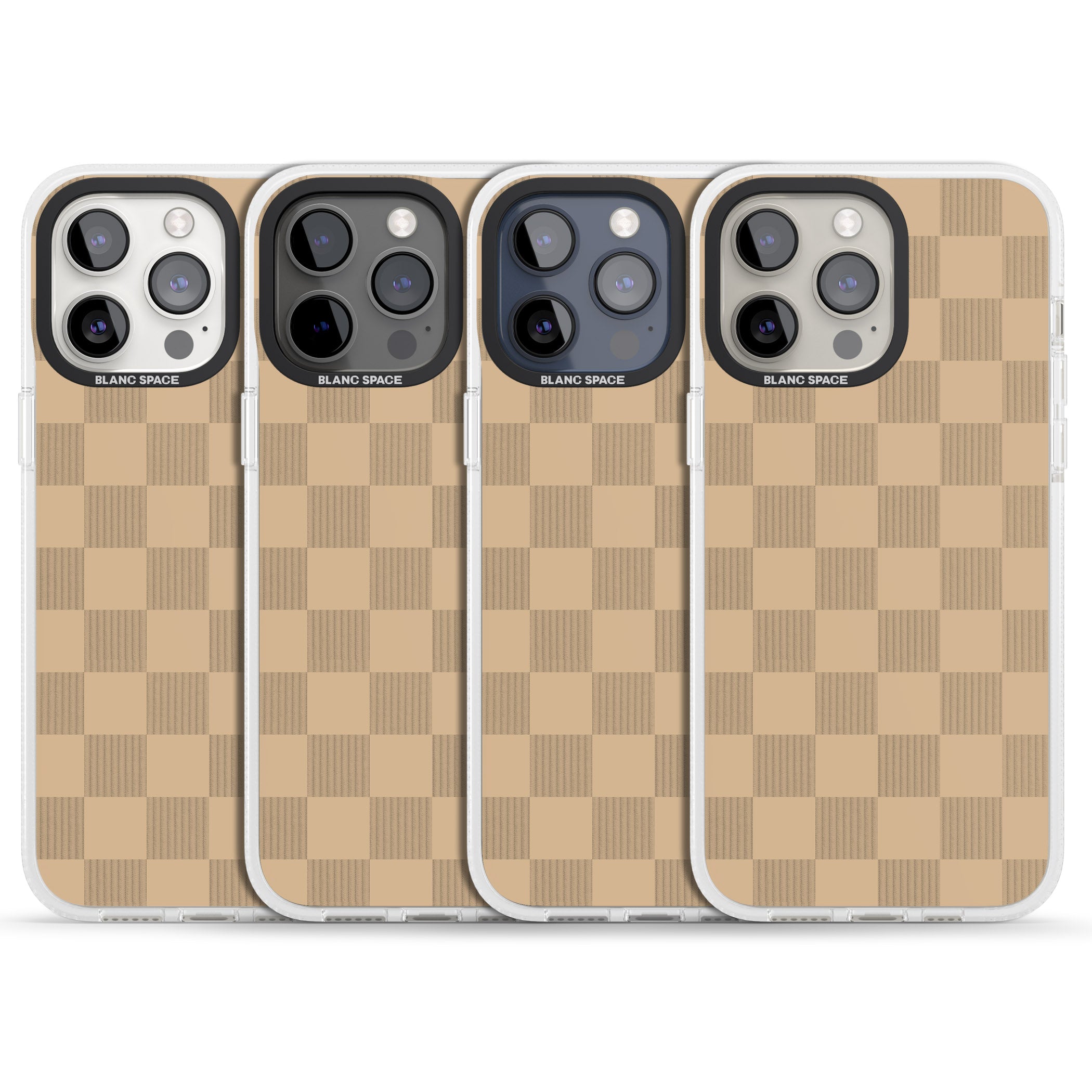 BEIGE CHECKERED iPhone 15 Pro Max / 15 Pro / 14 Pro Max / 14 Pro / 13 Pro Clear Case Impact Air - Blanc Space